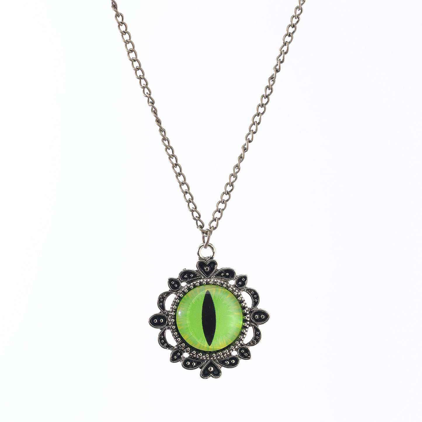 Assorted Dragon Eye Pendant Necklace – Gothic & Fantasy Jewelry | Red & Green Enamel, Antique Chains, Floral Filigree & Victorian Designs
