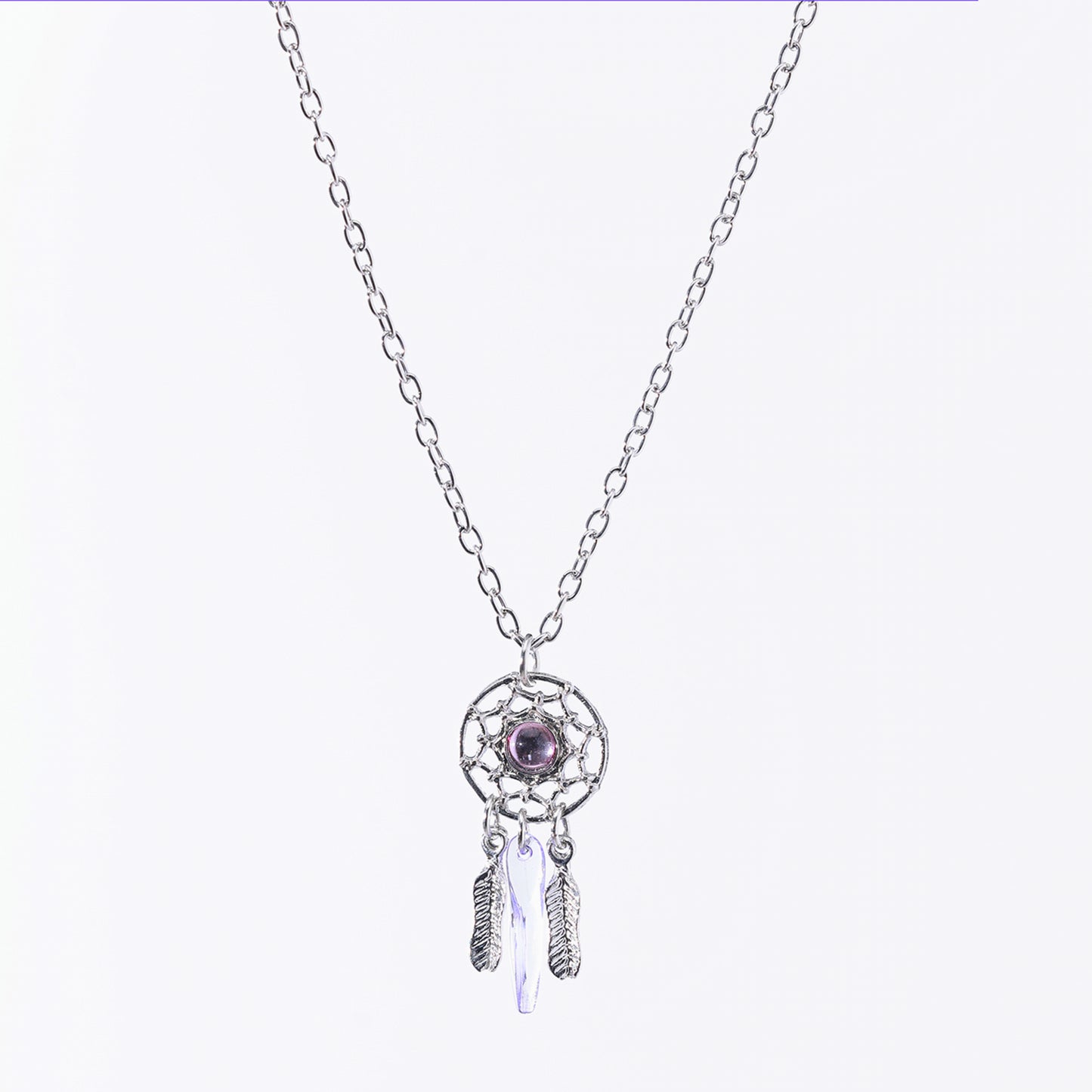 Assorted Stone Dreamcatcher Necklace – Gemstones with Iridescent Crystals & Feather Charms in Sterling Silver Chains