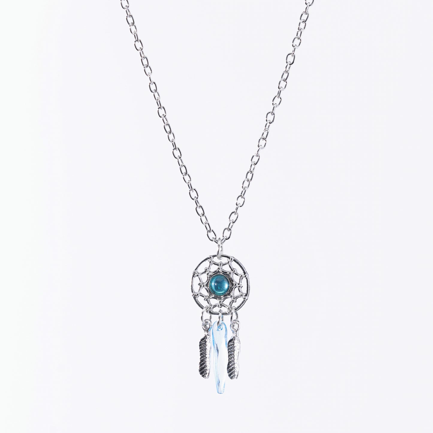Assorted Stone Dreamcatcher Necklace – Gemstones with Iridescent Crystals & Feather Charms in Sterling Silver Chains