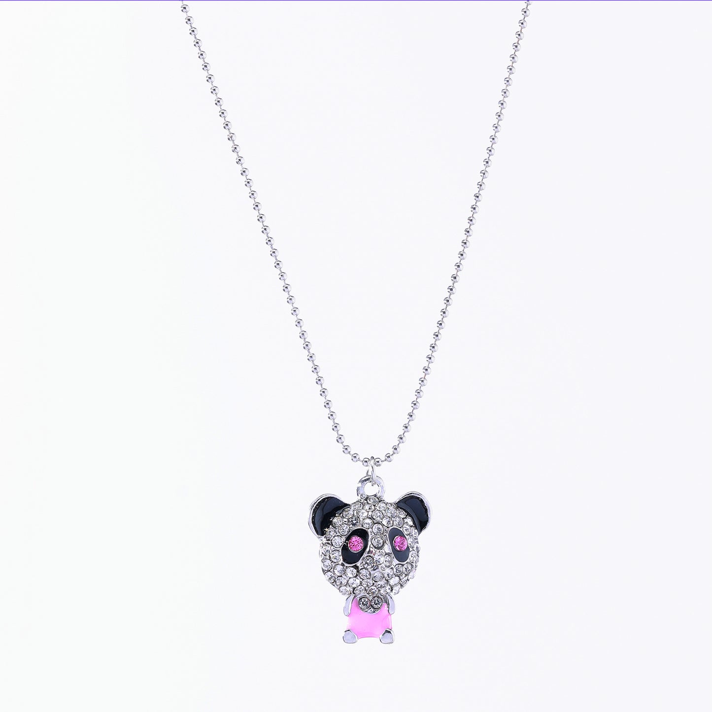 Rhinestone Panda Pendant Necklace – Sparkling Purple Gemstones, Silver-Plated Chain & Playful Design for Teens & Women