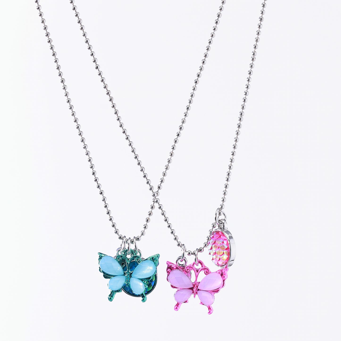 Butterfly Friendship Necklace Set – 2-Pack | Iridescent Scales, Rainbow Holographic Charms & Sterling Silver Chains for Teens & Tweens