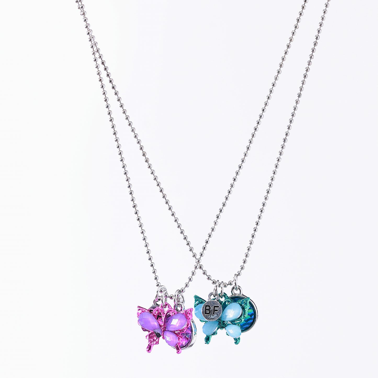Butterfly Friendship Necklace Set – 2-Pack | Iridescent Scales, Rainbow Holographic Charms & Sterling Silver Chains for Teens & Tweens