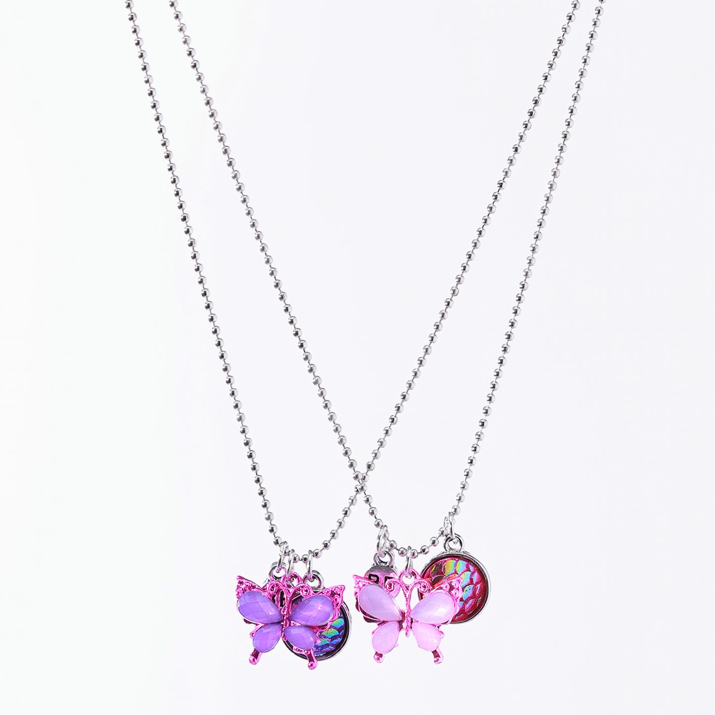 Butterfly Friendship Necklace Set – 2-Pack | Iridescent Scales, Rainbow Holographic Charms & Sterling Silver Chains for Teens & Tweens
