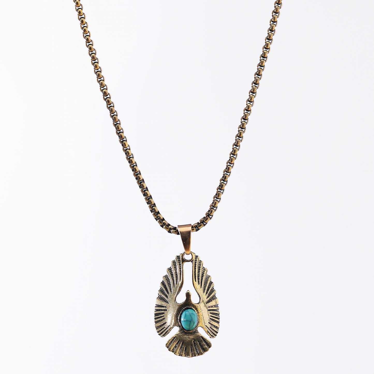 Vintage Eagle Pendant Necklace with Gemstone - Handcrafted Metal Wings, Bohemian Jewelry for Men & Women