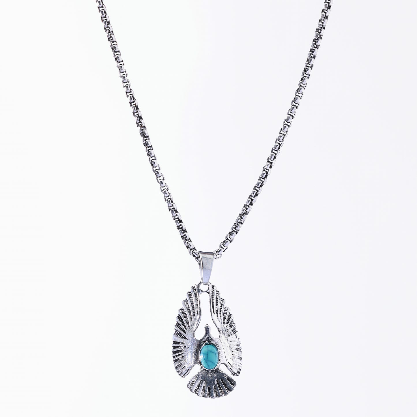 Vintage Eagle Pendant Necklace with Gemstone - Handcrafted Metal Wings, Bohemian Jewelry for Men & Women