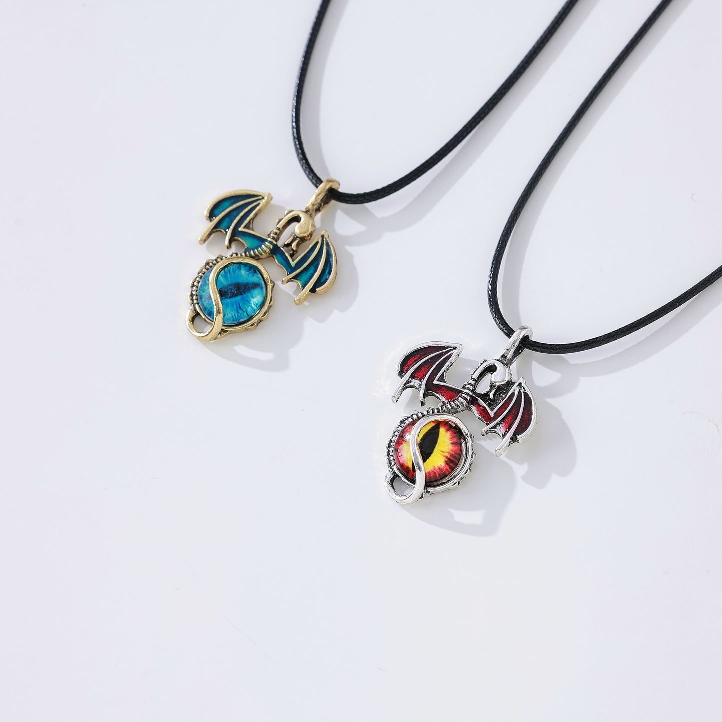 Dragon & Eye Pendant Necklace – Assorted Silver & Gold Tones, Gothic & Mythical Jewelry with Iridescent Blue & Fiery Red Eyes, Stylish Accessories for Men & Women