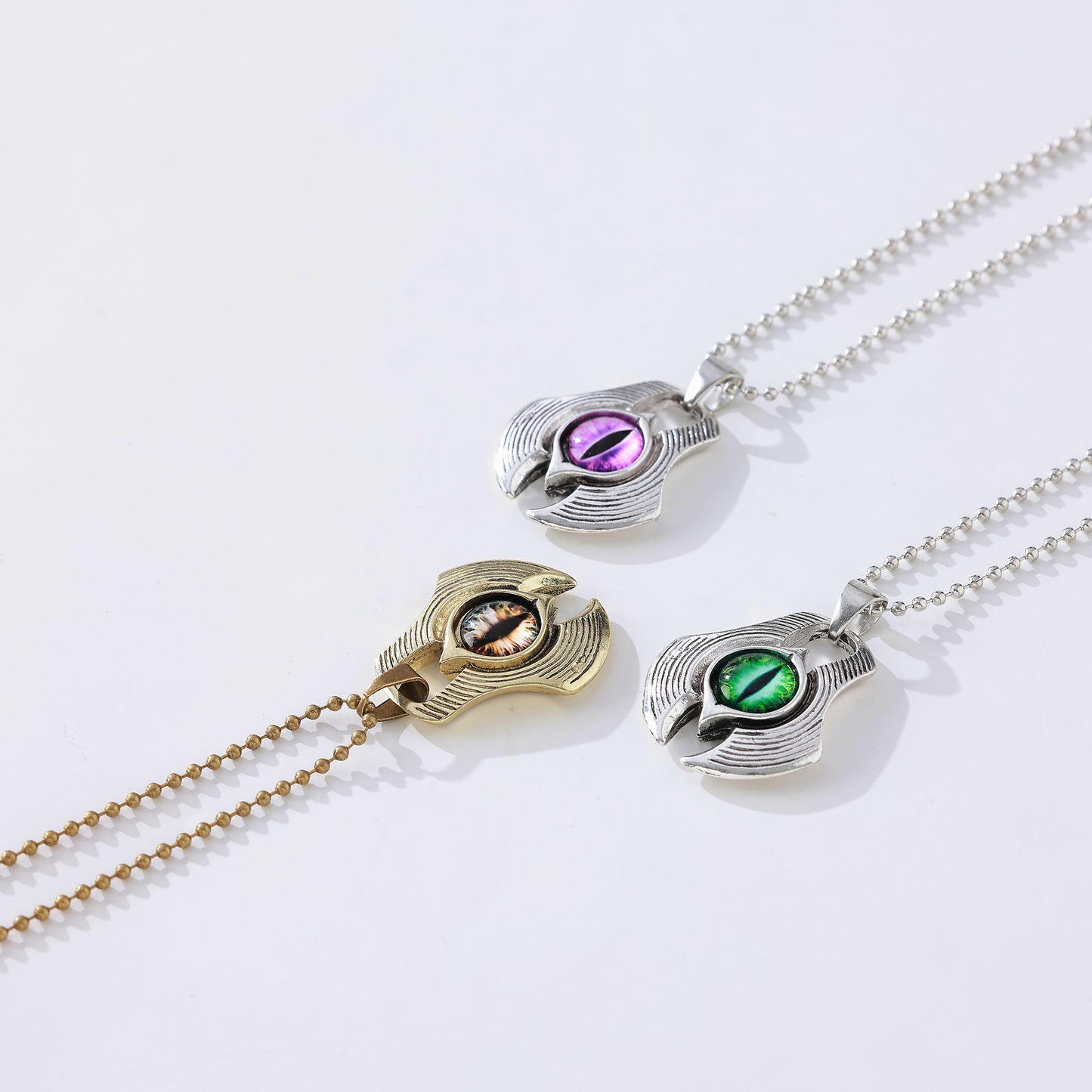Dart & Eye Pendant Necklace | Gothic Fantasy Jewelry with Silver, Brass & Beaded Chains, Enchanted Green, Purple & Mystical Eye Designs