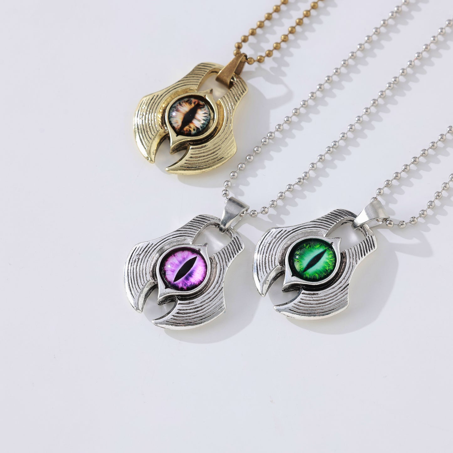 Dart & Eye Pendant Necklace | Gothic Fantasy Jewelry with Silver, Brass & Beaded Chains, Enchanted Green, Purple & Mystical Eye Designs
