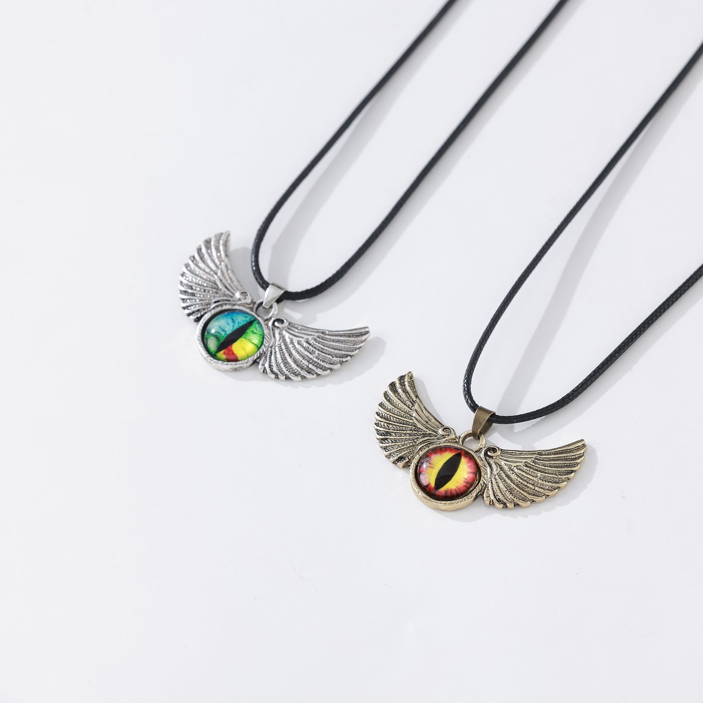 Wing & Eye Pendant Necklace – Assorted Silver & Gold Finishes, Handcrafted Celestial & Gothic Jewelry with Iridescent & Gradient Eye Designs, Stylish Accessories for Men & Women