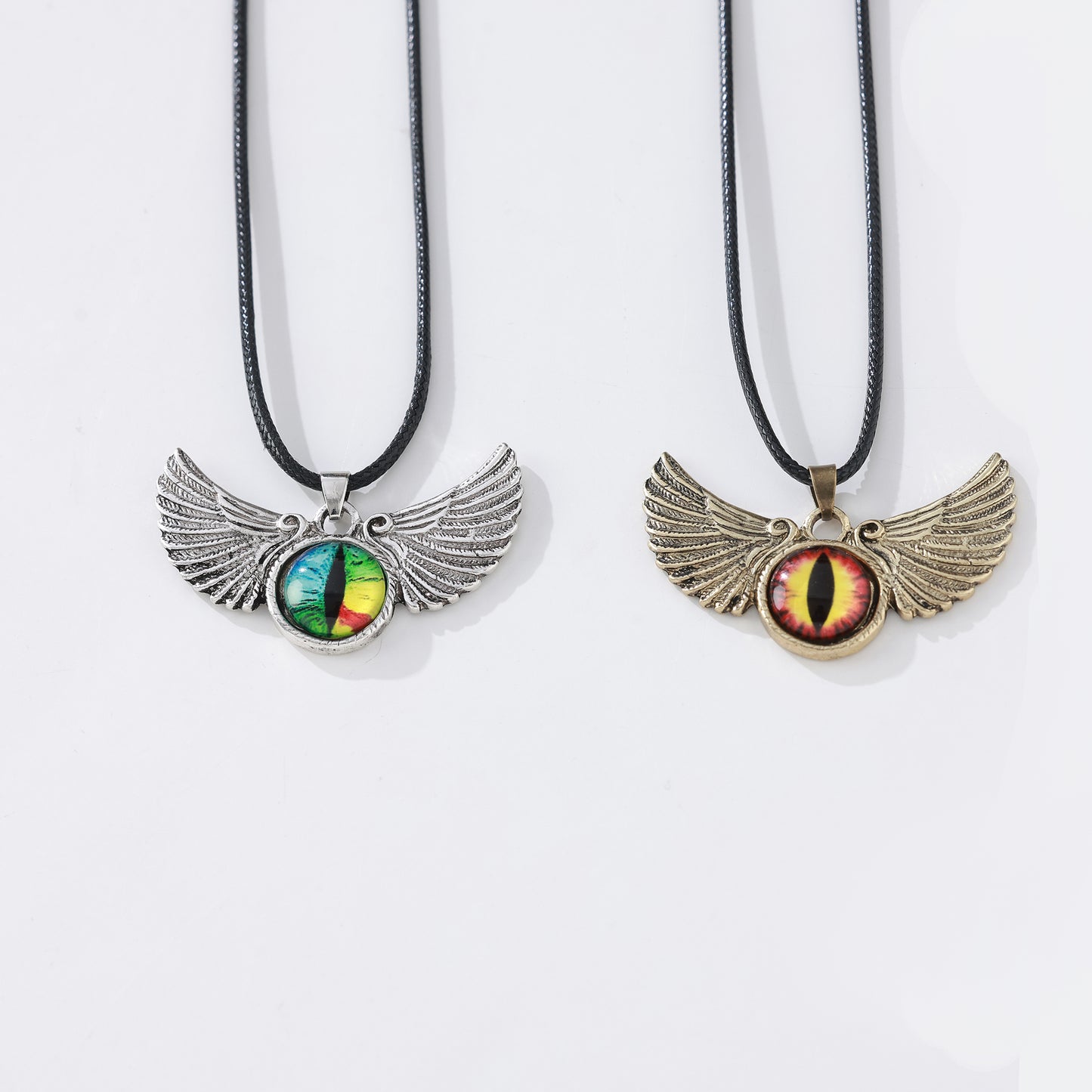 Wing & Eye Pendant Necklace – Assorted Silver & Gold Finishes, Handcrafted Celestial & Gothic Jewelry with Iridescent & Gradient Eye Designs, Stylish Accessories for Men & Women