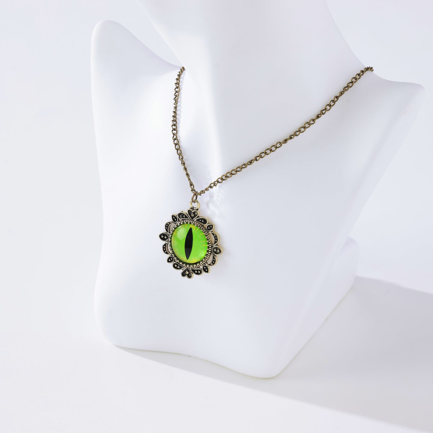 Assorted Dragon Eye Pendant Necklace – Gothic & Fantasy Jewelry | Red & Green Enamel, Antique Chains, Floral Filigree & Victorian Designs
