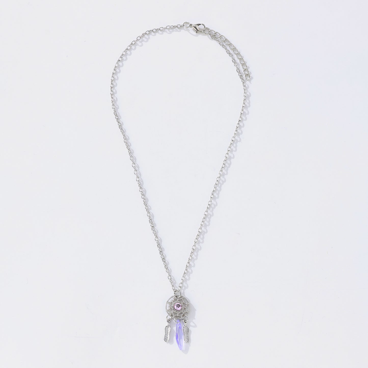 Assorted Stone Dreamcatcher Necklace – Gemstones with Iridescent Crystals & Feather Charms in Sterling Silver Chains