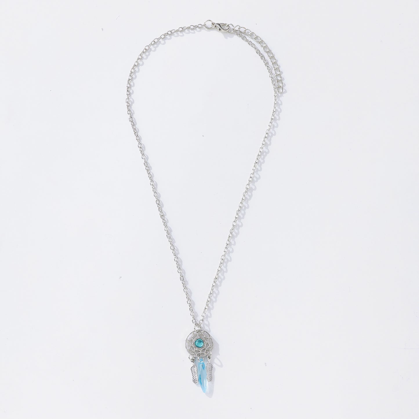 Assorted Stone Dreamcatcher Necklace – Gemstones with Iridescent Crystals & Feather Charms in Sterling Silver Chains