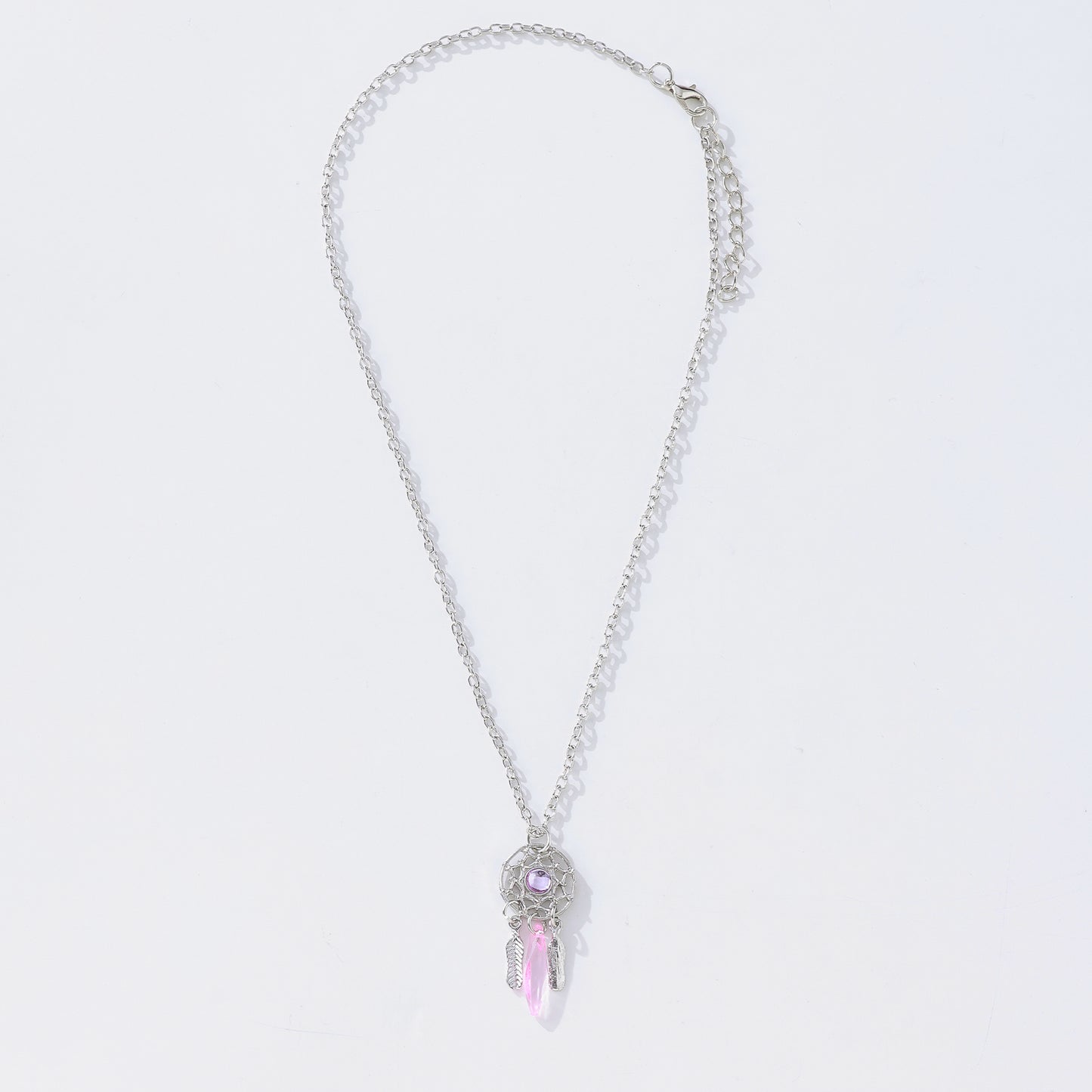 Assorted Stone Dreamcatcher Necklace – Gemstones with Iridescent Crystals & Feather Charms in Sterling Silver Chains