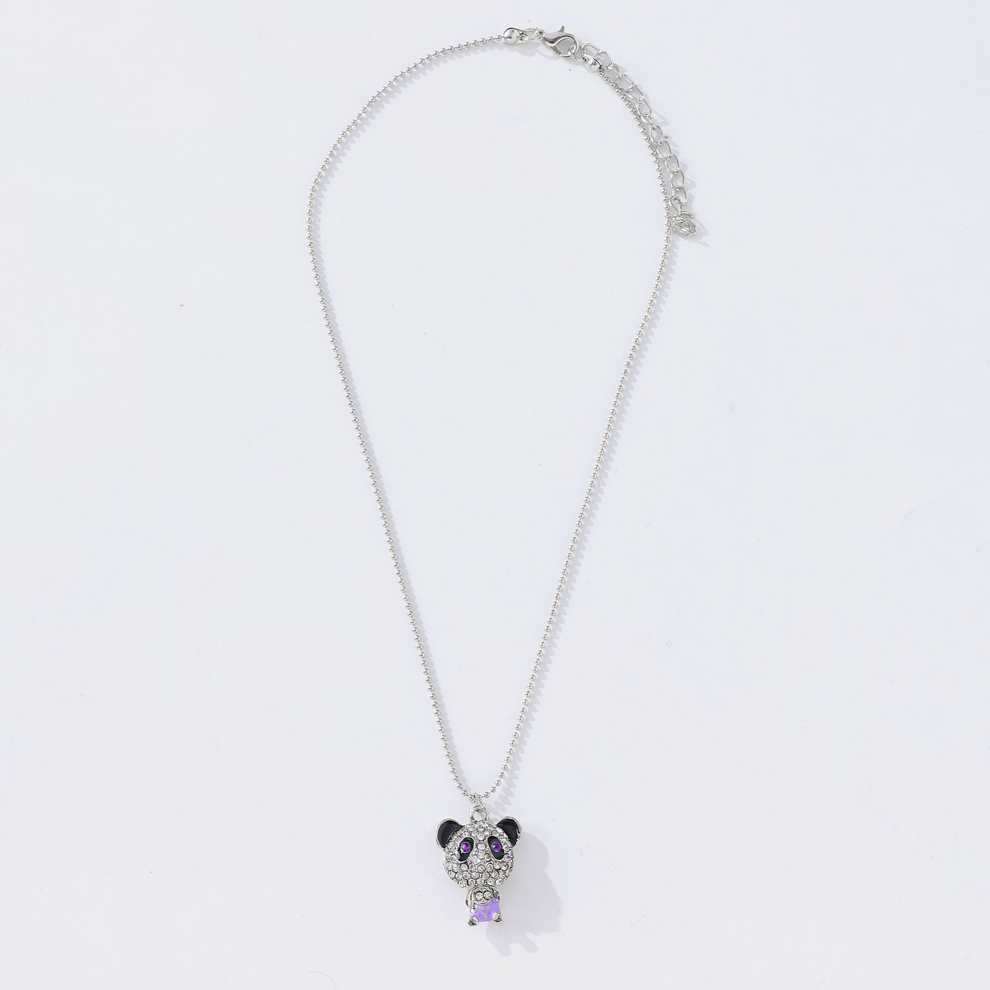 Rhinestone Panda Pendant Necklace – Sparkling Purple Gemstones, Silver-Plated Chain & Playful Design for Teens & Women