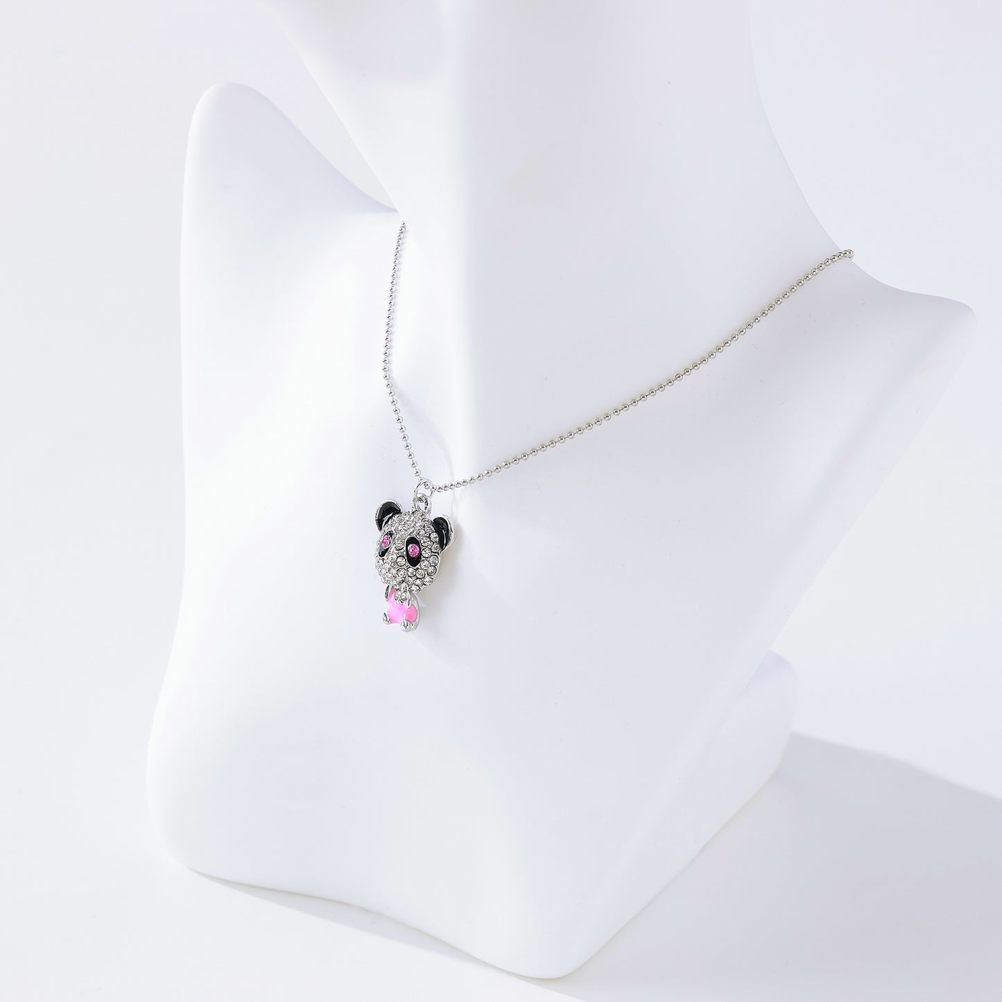 Rhinestone Panda Pendant Necklace – Sparkling Purple Gemstones, Silver-Plated Chain & Playful Design for Teens & Women
