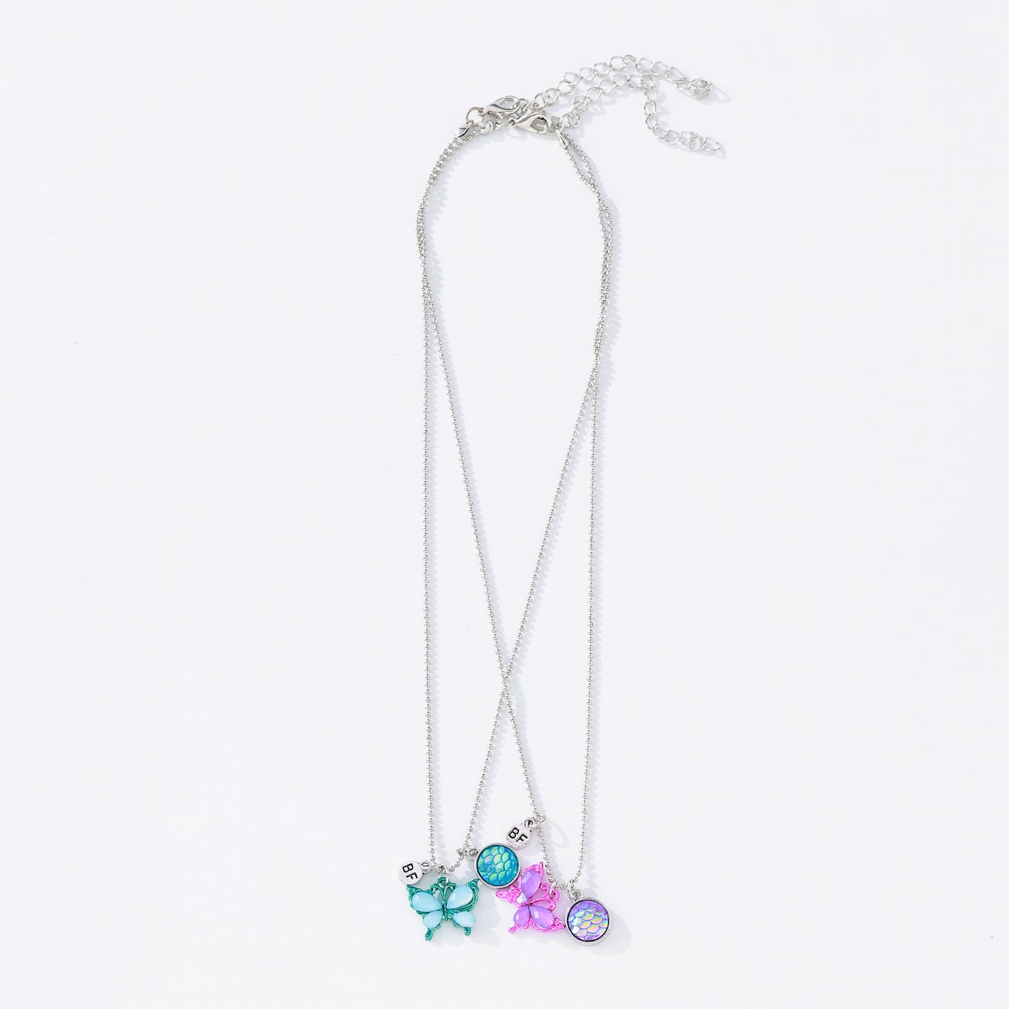 Butterfly Friendship Necklace Set – 2-Pack | Iridescent Scales, Rainbow Holographic Charms & Sterling Silver Chains for Teens & Tweens