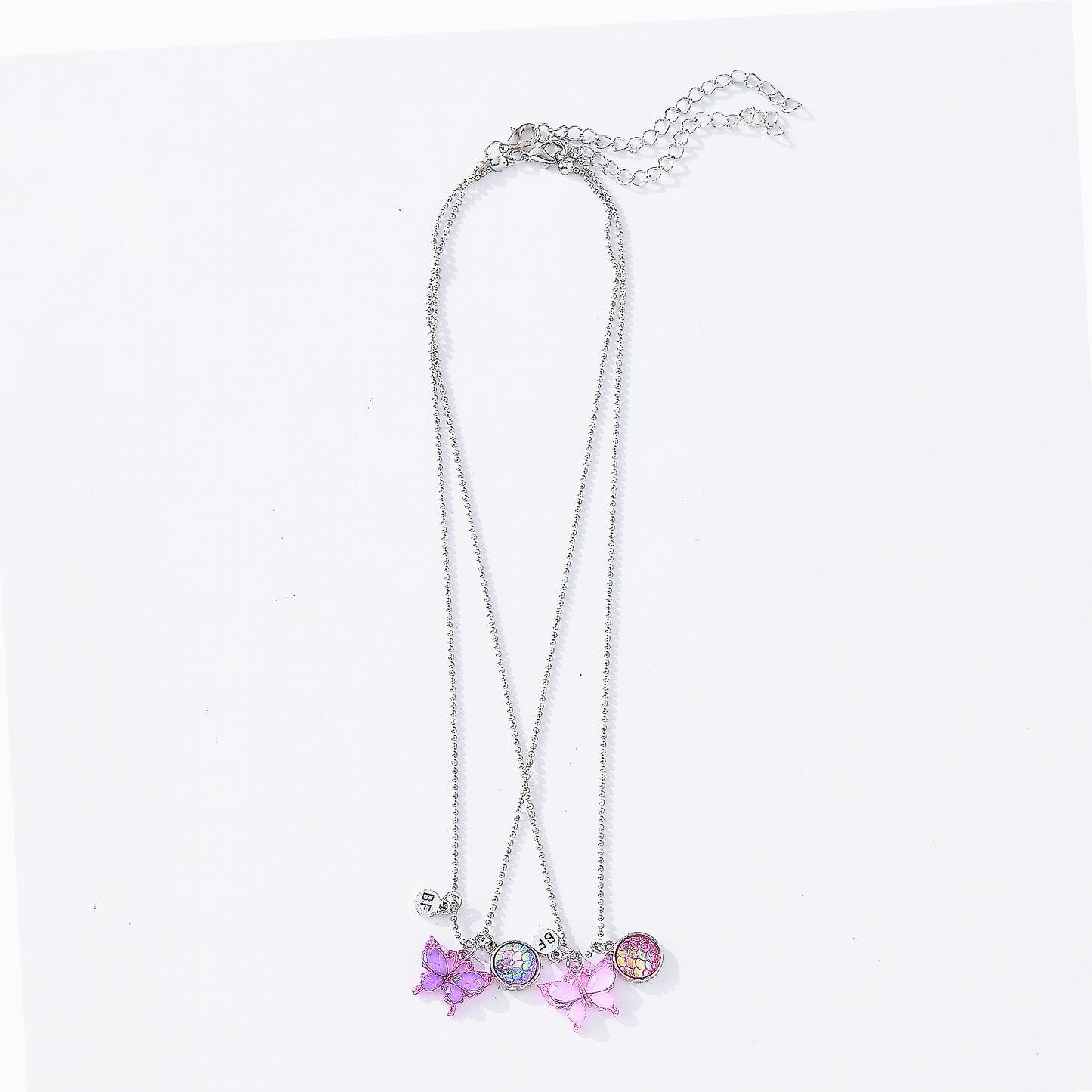 Butterfly Friendship Necklace Set – 2-Pack | Iridescent Scales, Rainbow Holographic Charms & Sterling Silver Chains for Teens & Tweens
