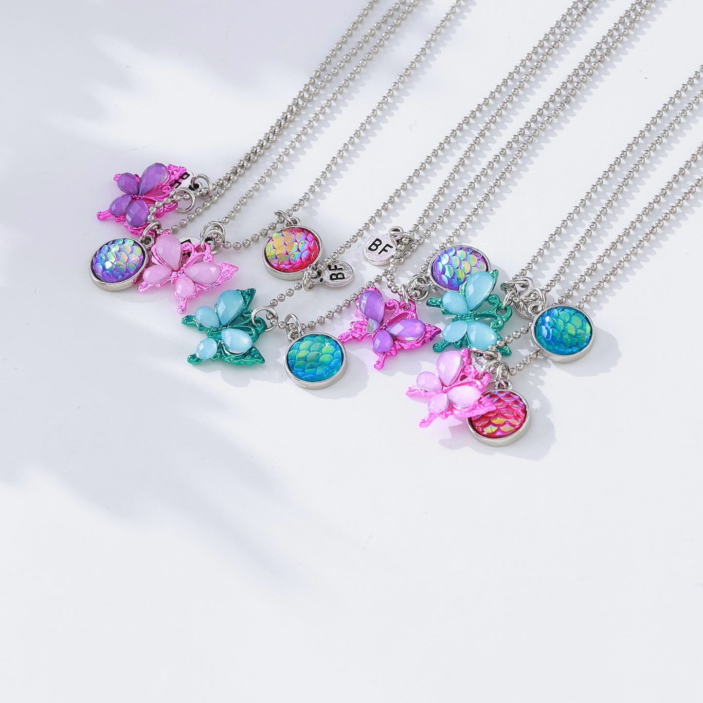Butterfly Friendship Necklace Set – 2-Pack | Iridescent Scales, Rainbow Holographic Charms & Sterling Silver Chains for Teens & Tweens