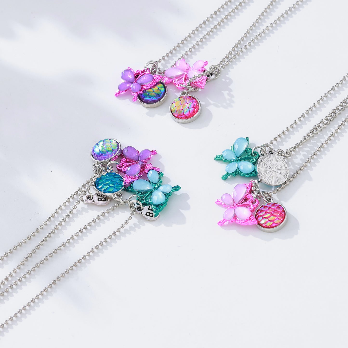 Butterfly Friendship Necklace Set – 2-Pack | Iridescent Scales, Rainbow Holographic Charms & Sterling Silver Chains for Teens & Tweens