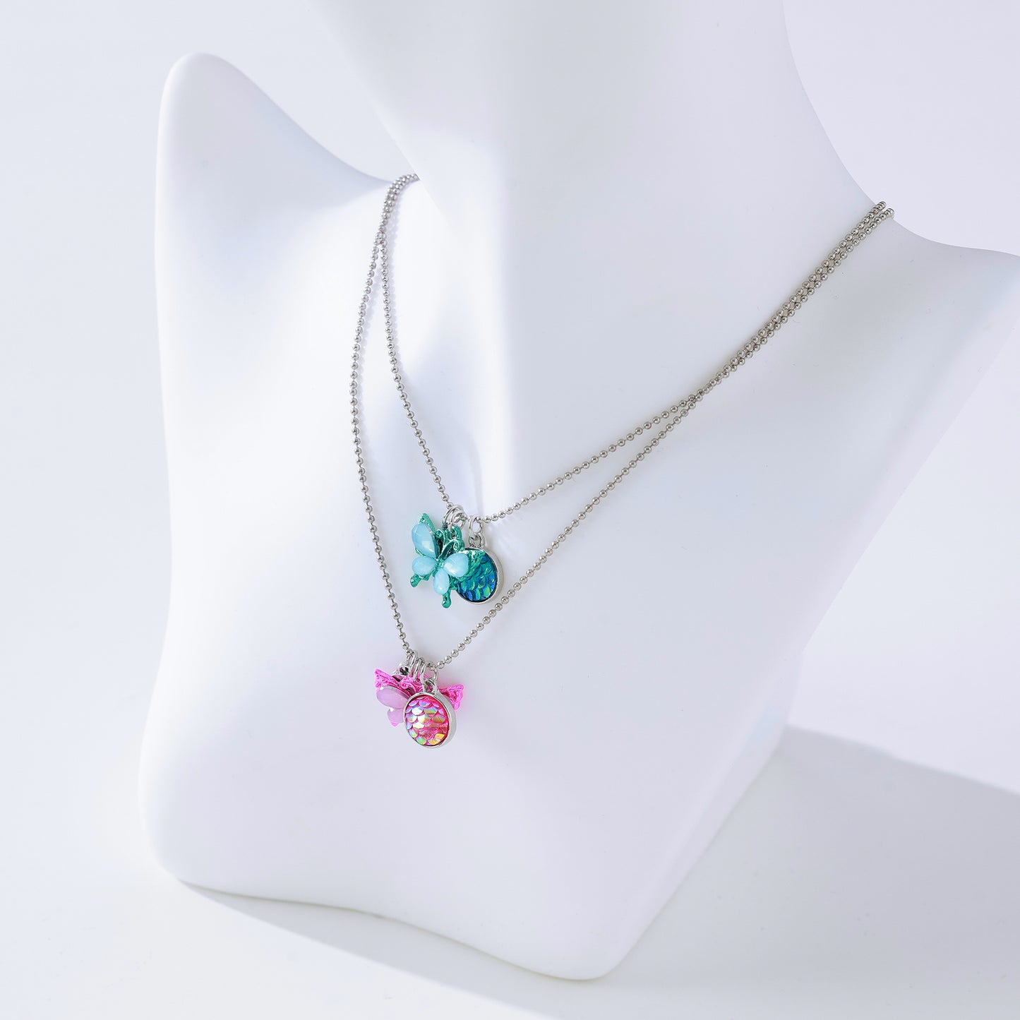 Butterfly Friendship Necklace Set – 2-Pack | Iridescent Scales, Rainbow Holographic Charms & Sterling Silver Chains for Teens & Tweens