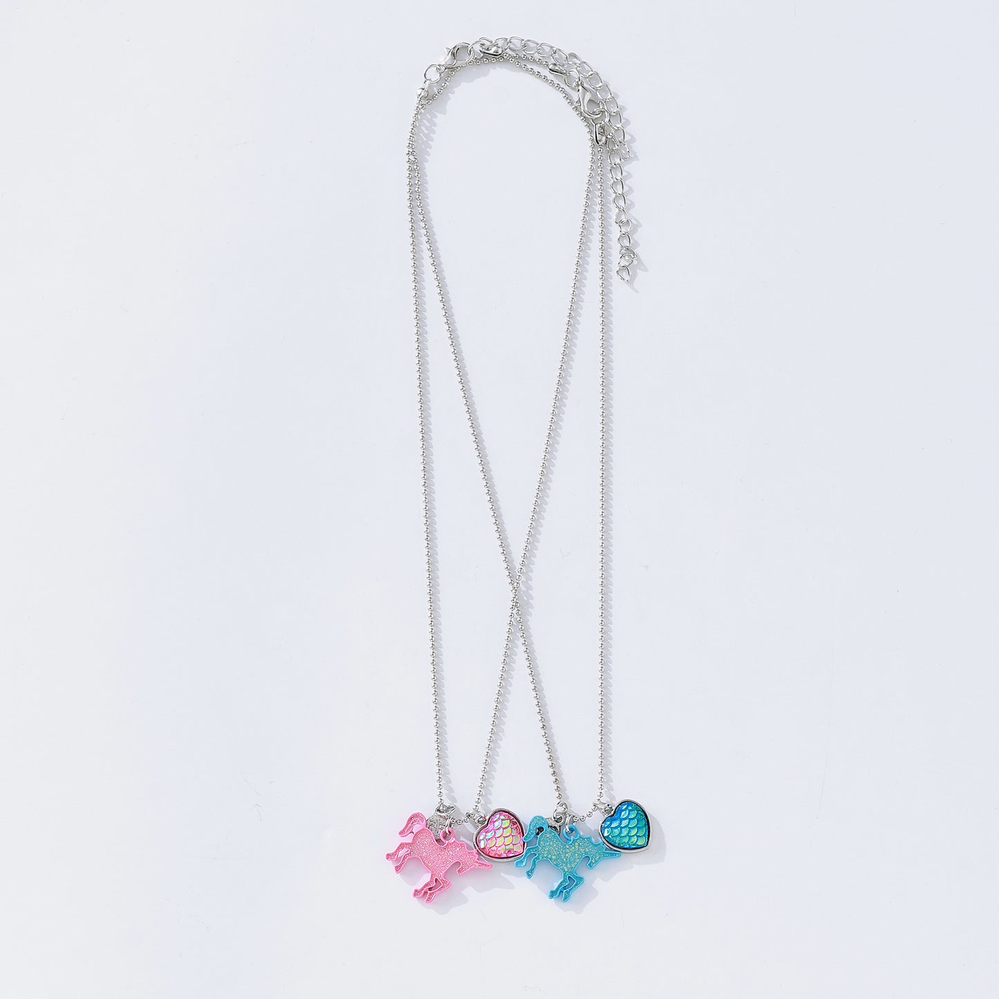 Glitter Unicorn Best Friend Necklace Set - Holographic Glitter & Heart Charms, Iridescent Unicorn Pendants on Silver Chain, Matching Jewelry for Teens, Kids & Best Friends