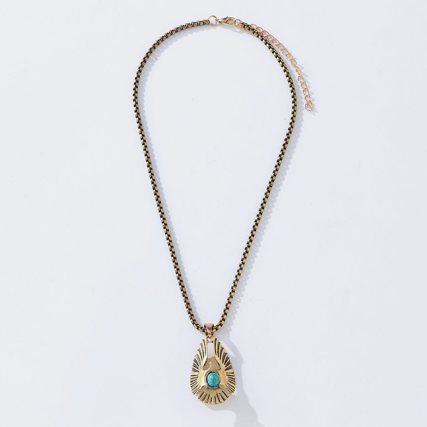 Vintage Eagle Pendant Necklace with Gemstone - Handcrafted Metal Wings, Bohemian Jewelry for Men & Women