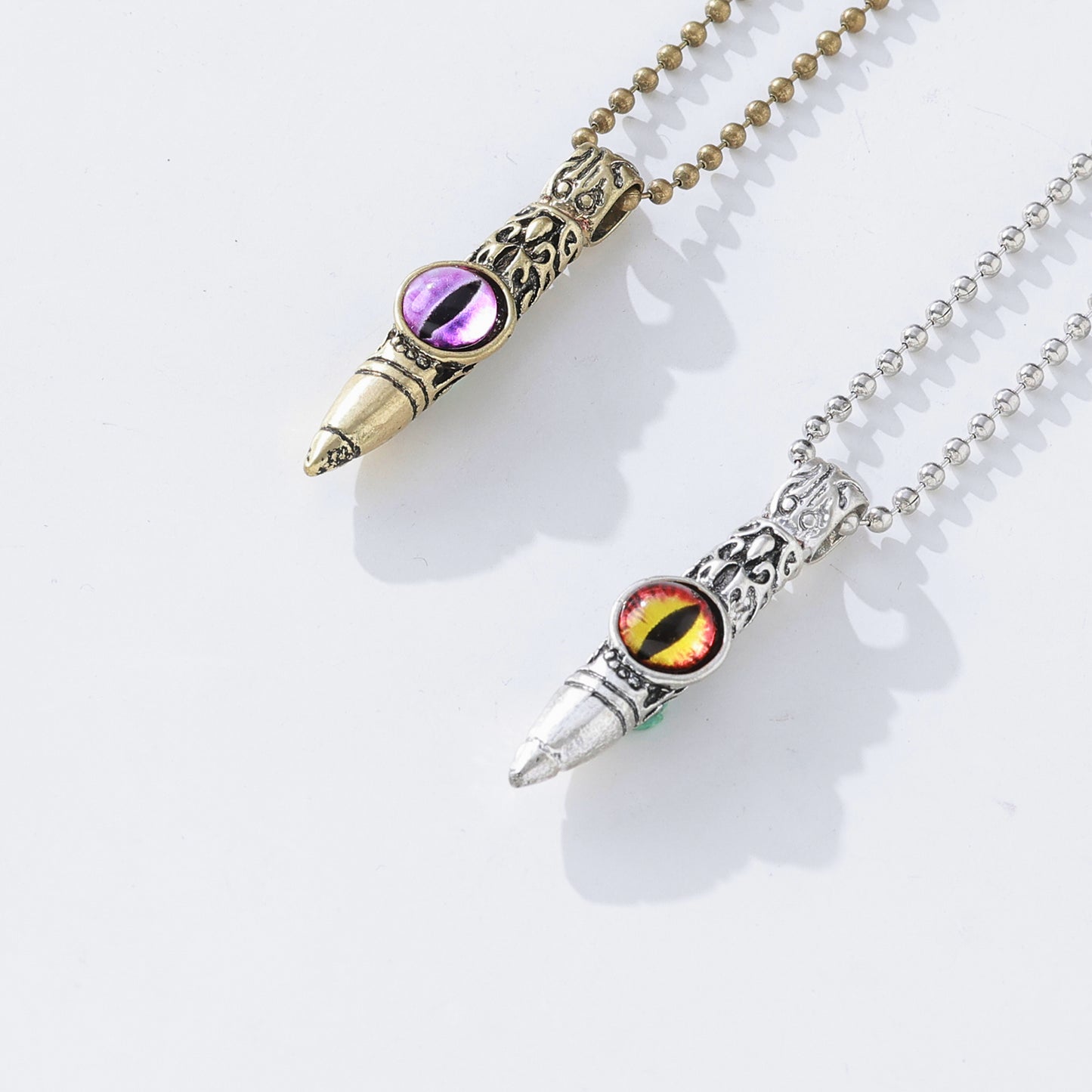 Mystic Eye & Vintage Bullet Pendant Necklace | Silver & Antique Gold Finish, Unique Eye & Gemstone Designs for Women