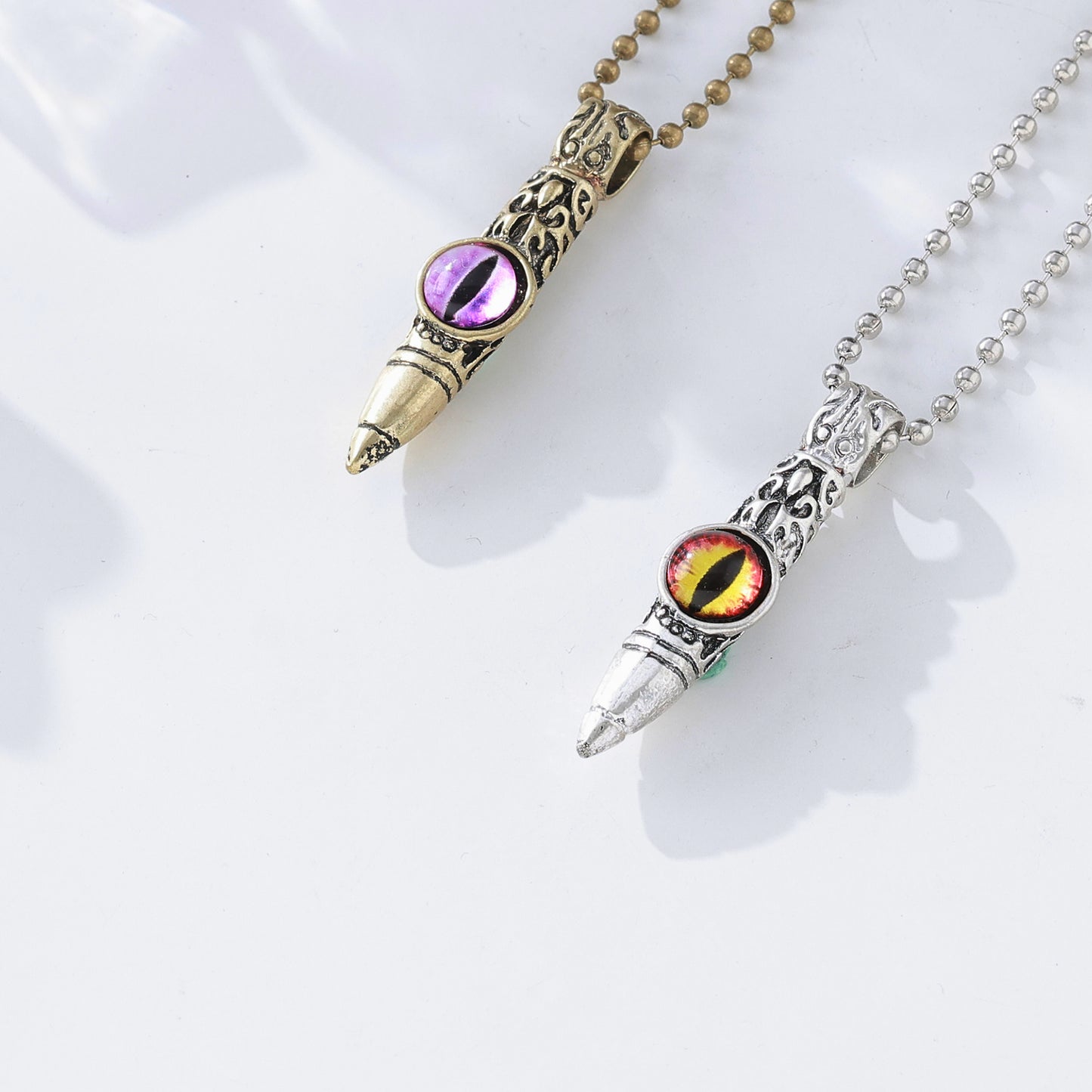 Mystic Eye & Vintage Bullet Pendant Necklace | Silver & Antique Gold Finish, Unique Eye & Gemstone Designs for Women