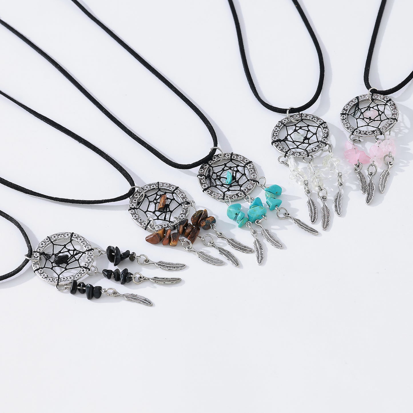 Bohemian - Style Large Dreamcatcher Gemstone Necklace for Women - Handcrafted with Crystals and Natural Stones, Boho Chic Jewelry