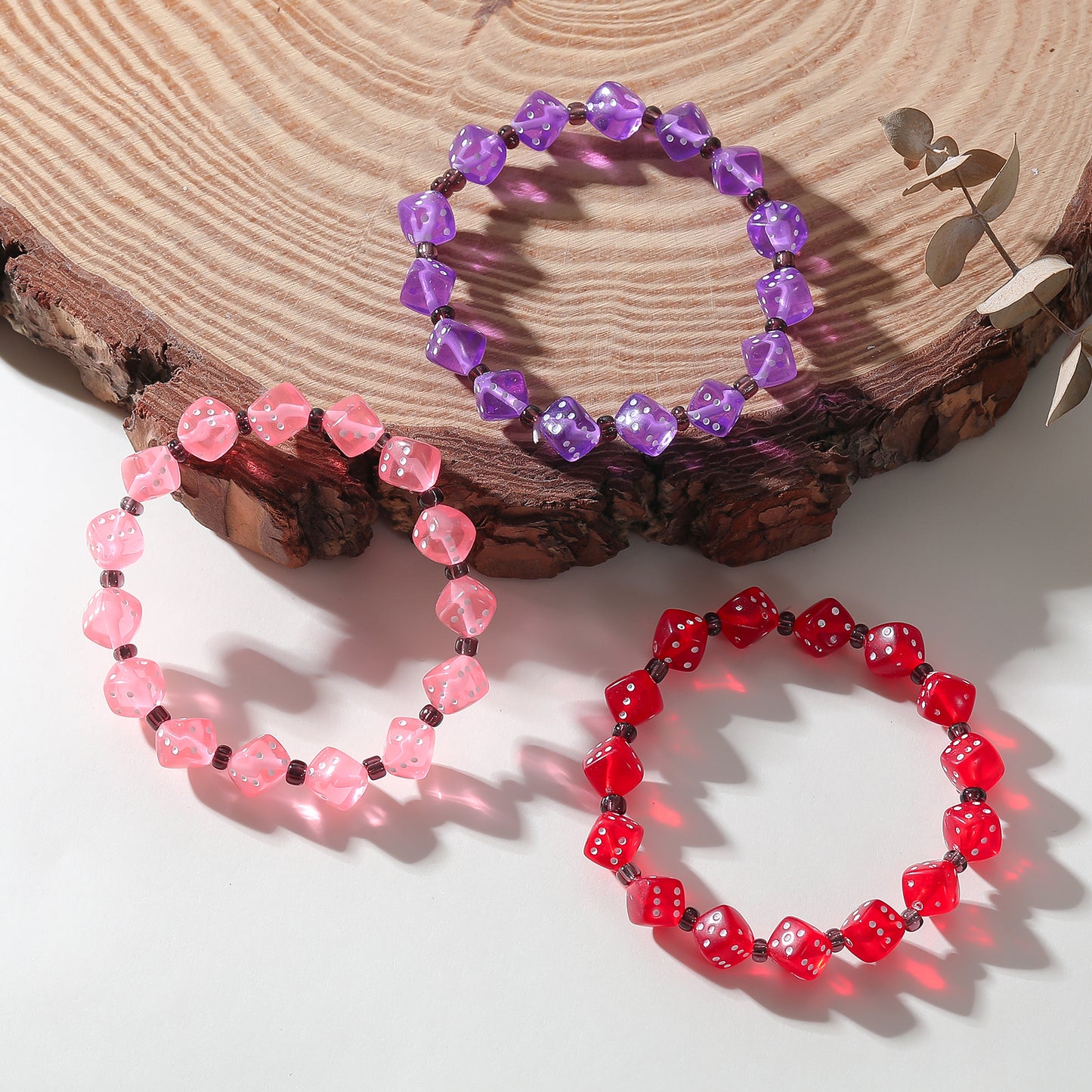 Set of 3 Stretch Dice Bead Bracelets - Fun and Playful Jewelry (random)