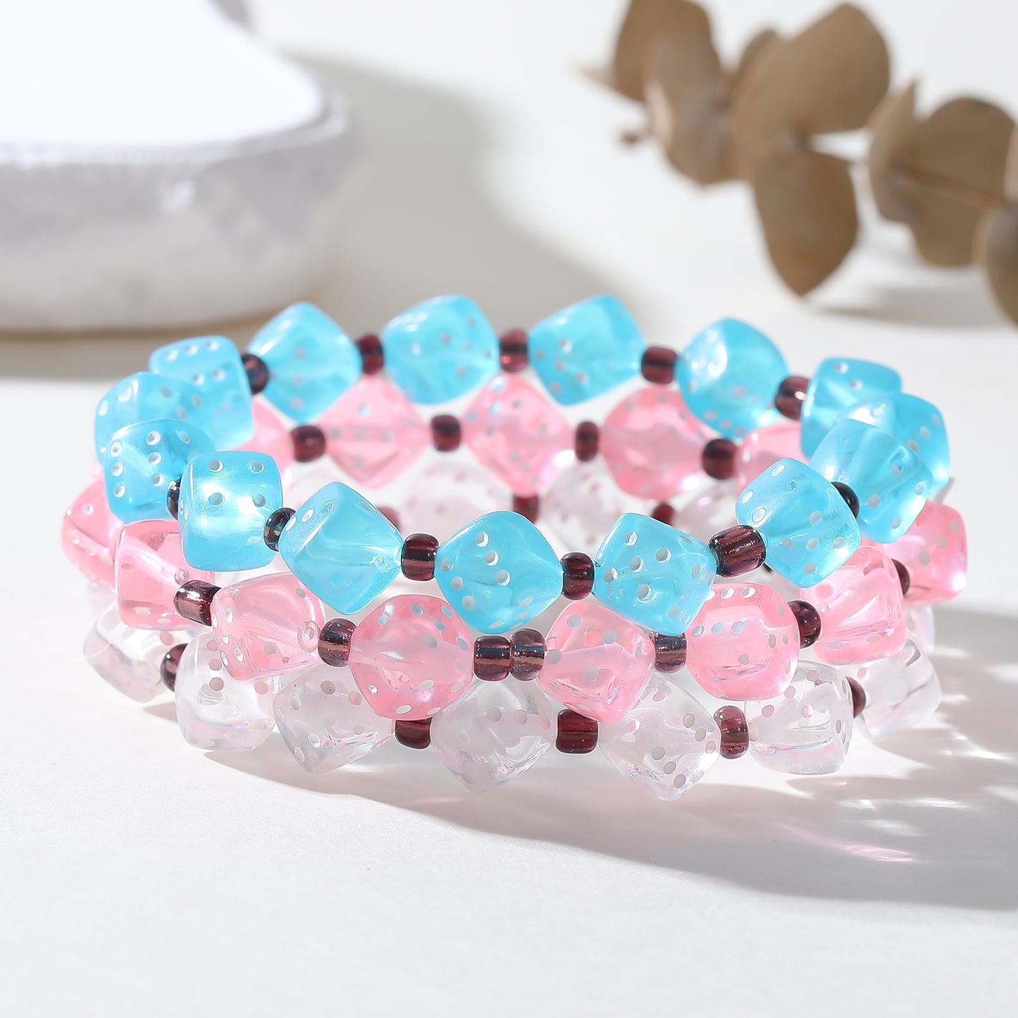 Set of 3 Stretch Dice Bead Bracelets - Fun and Playful Jewelry (random)
