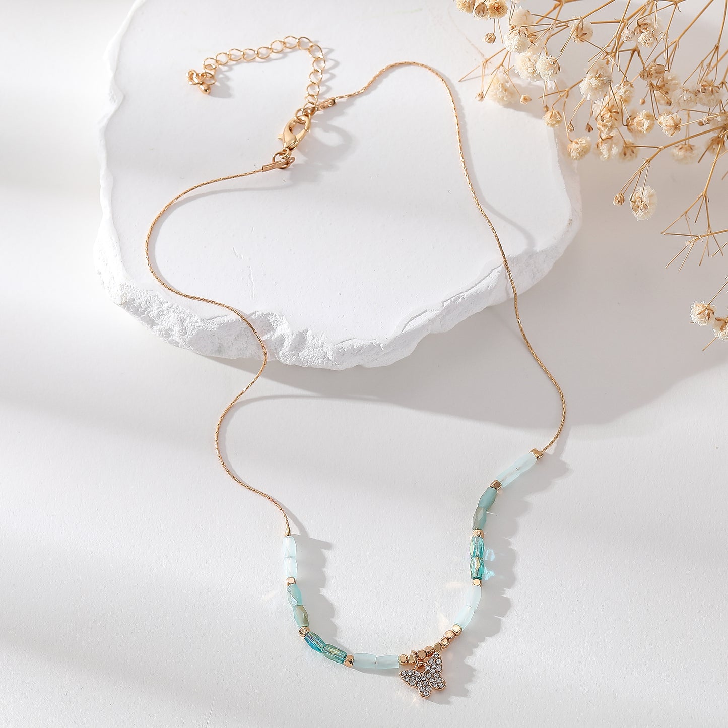 Crystal Butterfly Pendant Necklace – Gold Chain with Faceted Beads in Assorted Colors