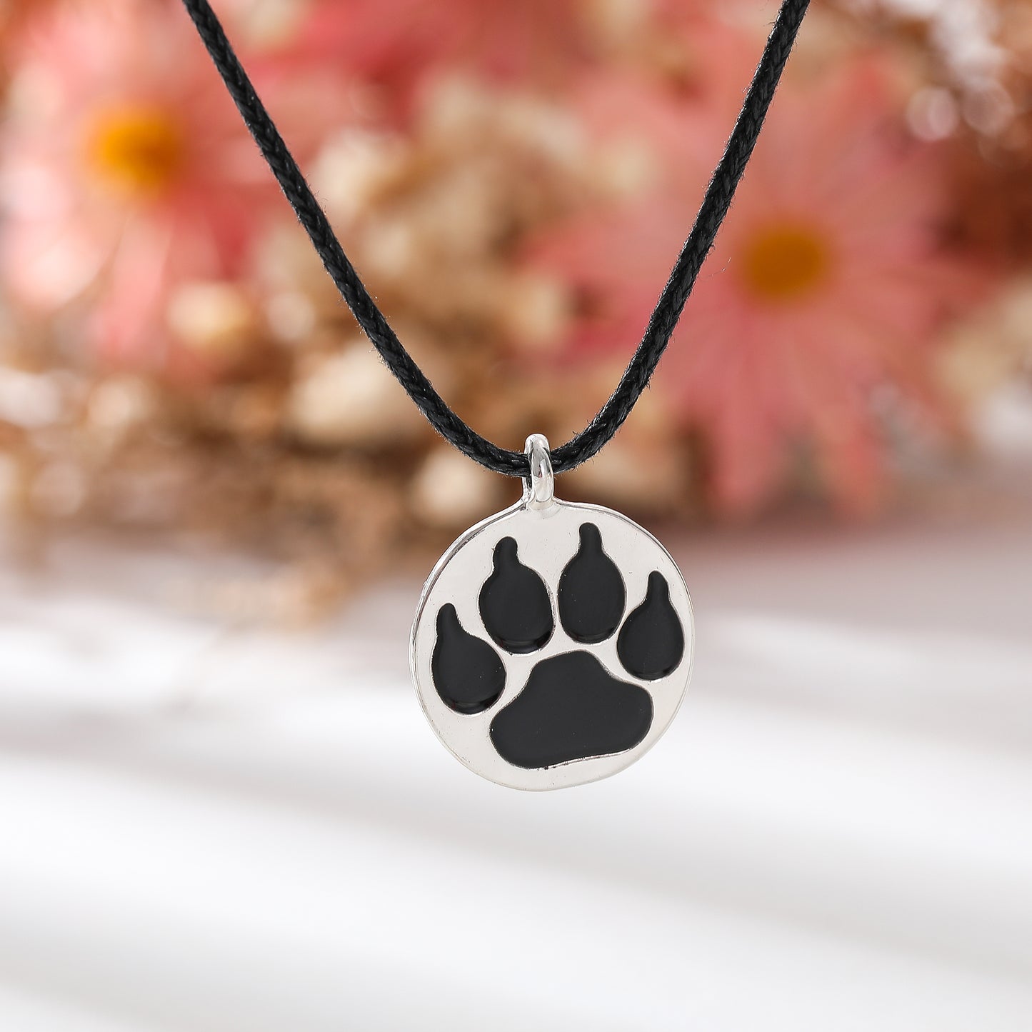 Vibrant Enamel Animal Paw Necklace - Black Cord with Multicolor Bear Paw Charms - Stylish & Playful Jewelry