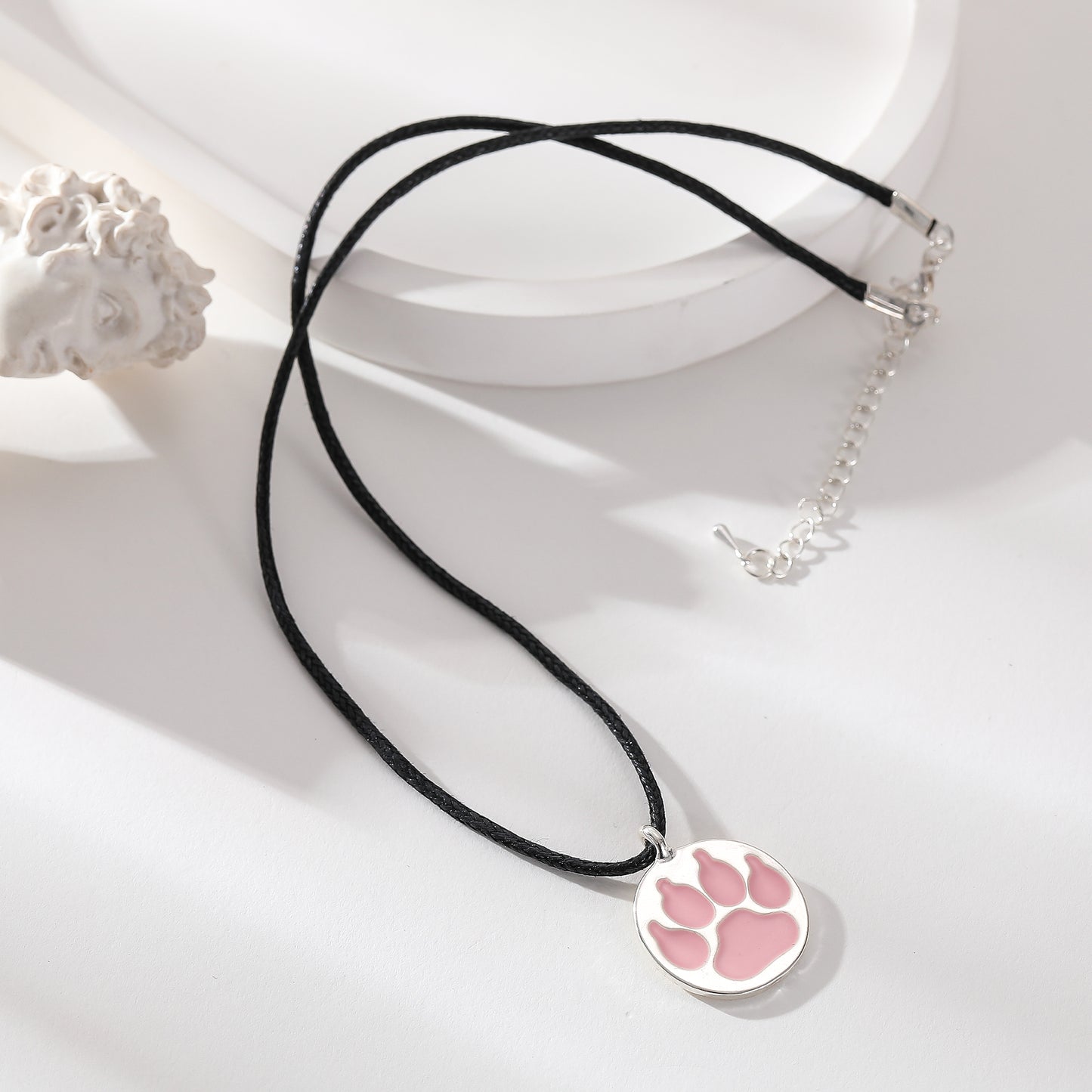 Vibrant Enamel Animal Paw Necklace - Black Cord with Multicolor Bear Paw Charms - Stylish & Playful Jewelry
