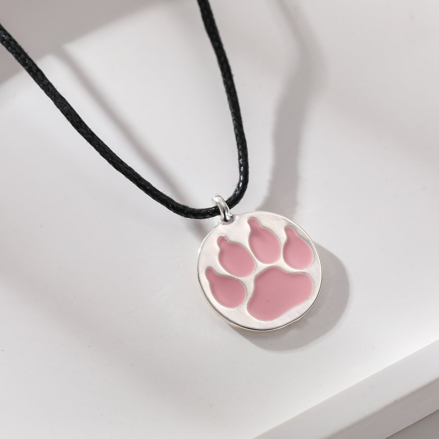Vibrant Enamel Animal Paw Necklace - Black Cord with Multicolor Bear Paw Charms - Stylish & Playful Jewelry
