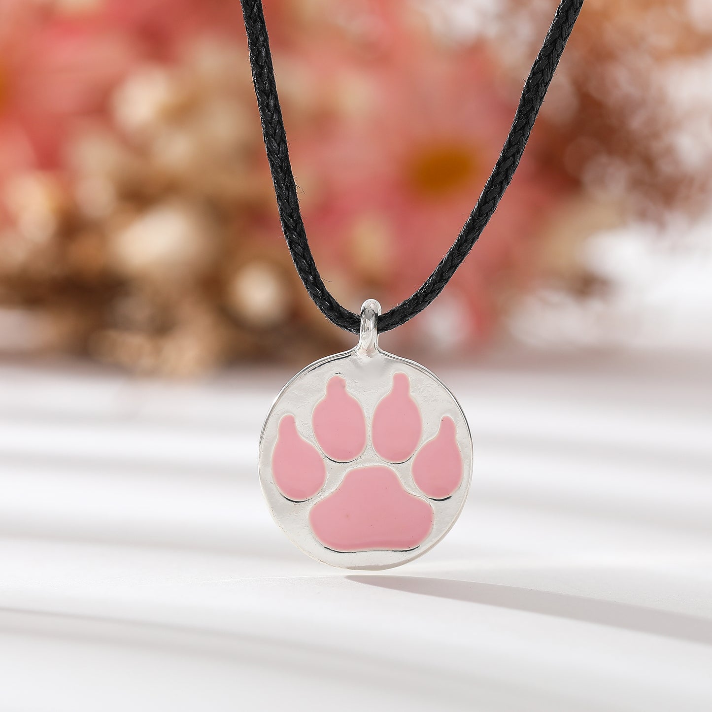 Vibrant Enamel Animal Paw Necklace - Black Cord with Multicolor Bear Paw Charms - Stylish & Playful Jewelry
