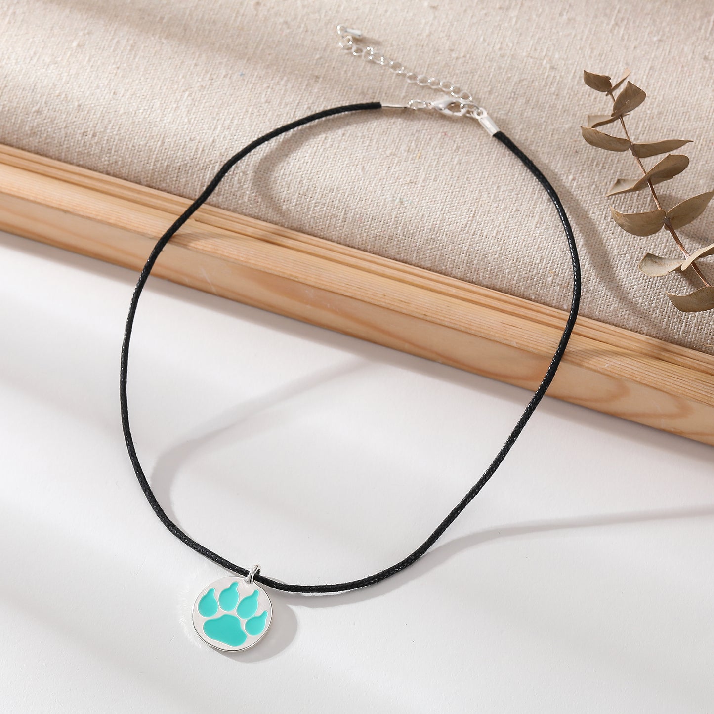 Vibrant Enamel Animal Paw Necklace - Black Cord with Multicolor Bear Paw Charms - Stylish & Playful Jewelry