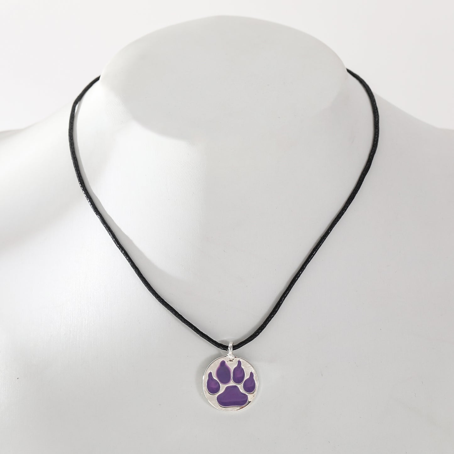 Vibrant Enamel Animal Paw Necklace - Black Cord with Multicolor Bear Paw Charms - Stylish & Playful Jewelry