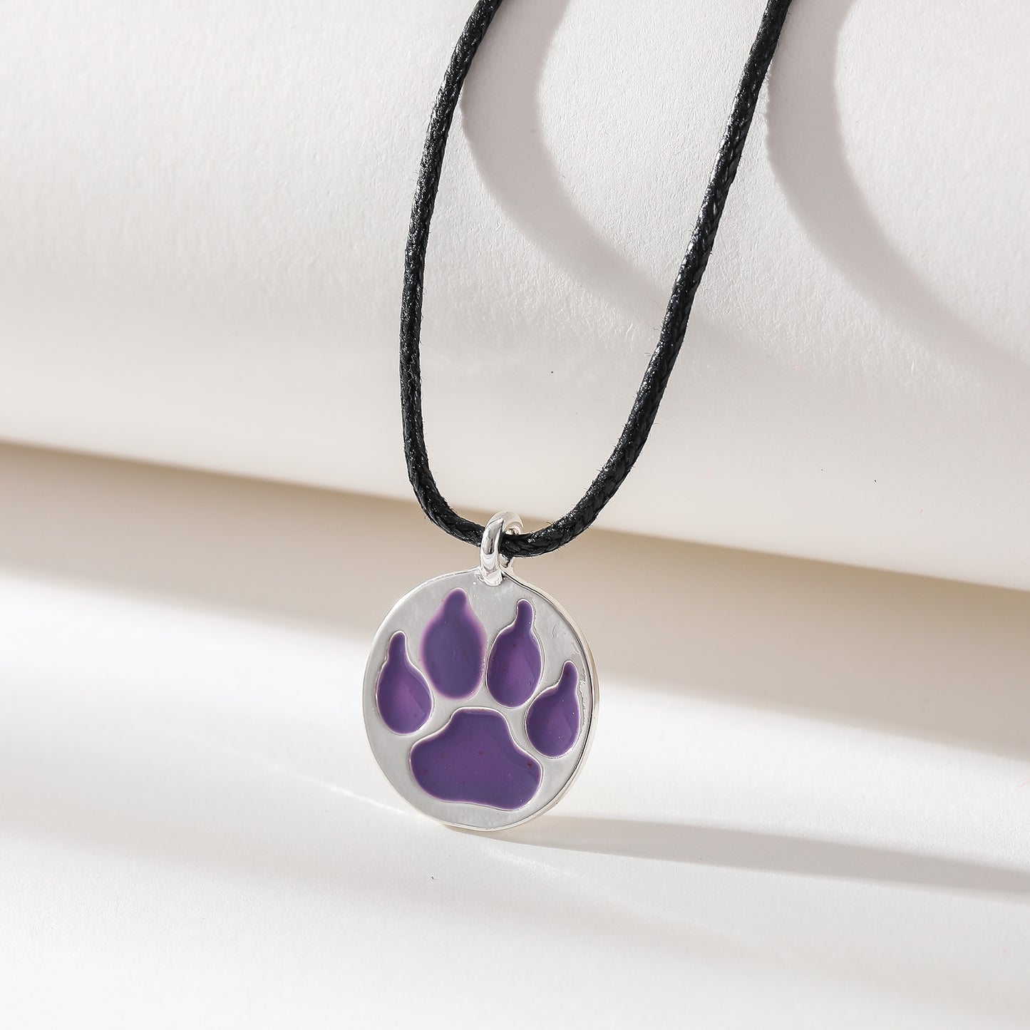 Vibrant Enamel Animal Paw Necklace - Black Cord with Multicolor Bear Paw Charms - Stylish & Playful Jewelry