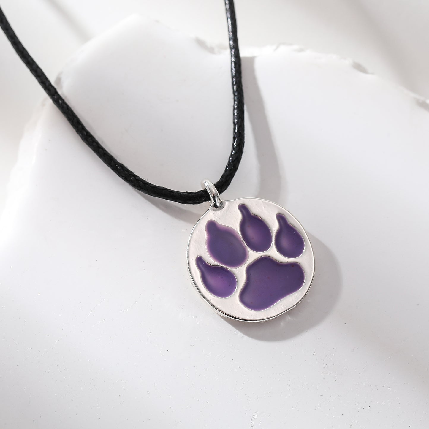 Vibrant Enamel Animal Paw Necklace - Black Cord with Multicolor Bear Paw Charms - Stylish & Playful Jewelry
