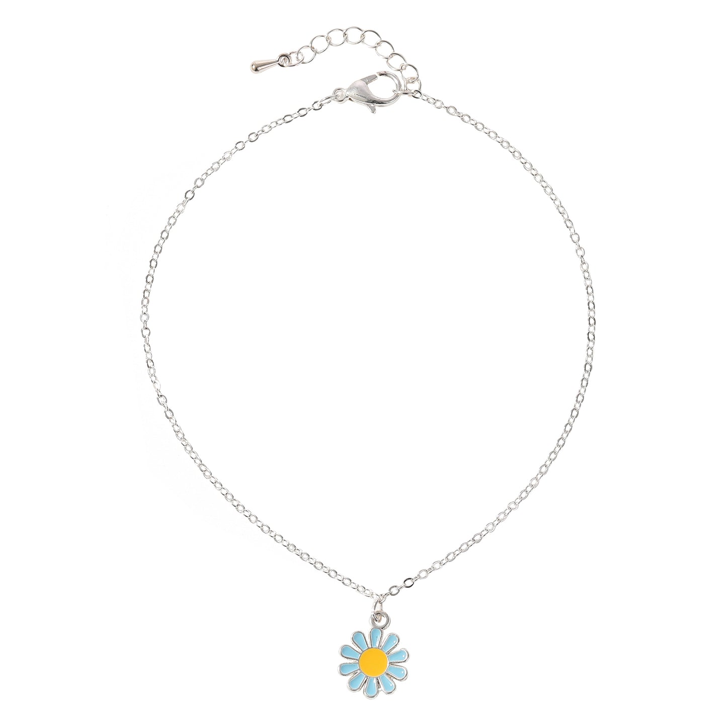 Vibrant Daisy Charm Anklet with Silver Chain - Colorful Summer Jewelry for Women