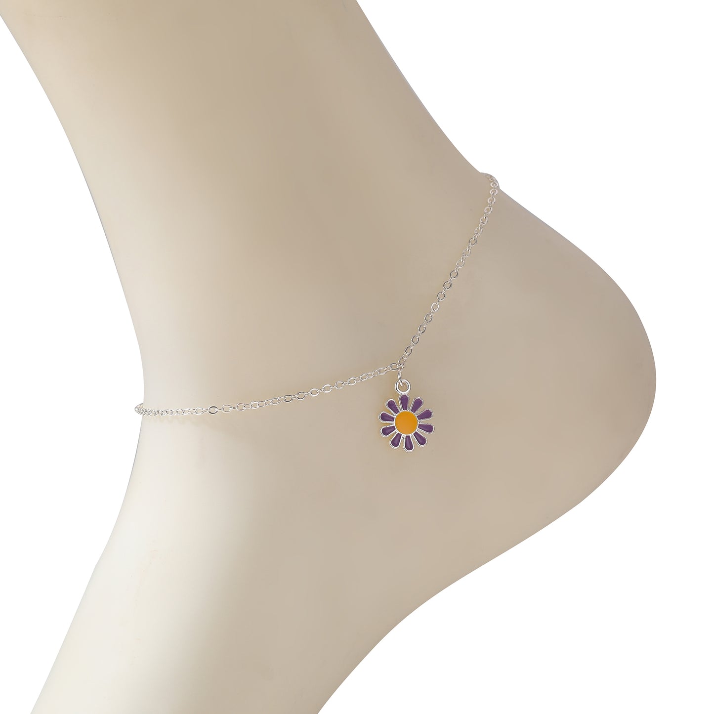 Vibrant Daisy Charm Anklet with Silver Chain - Colorful Summer Jewelry for Women