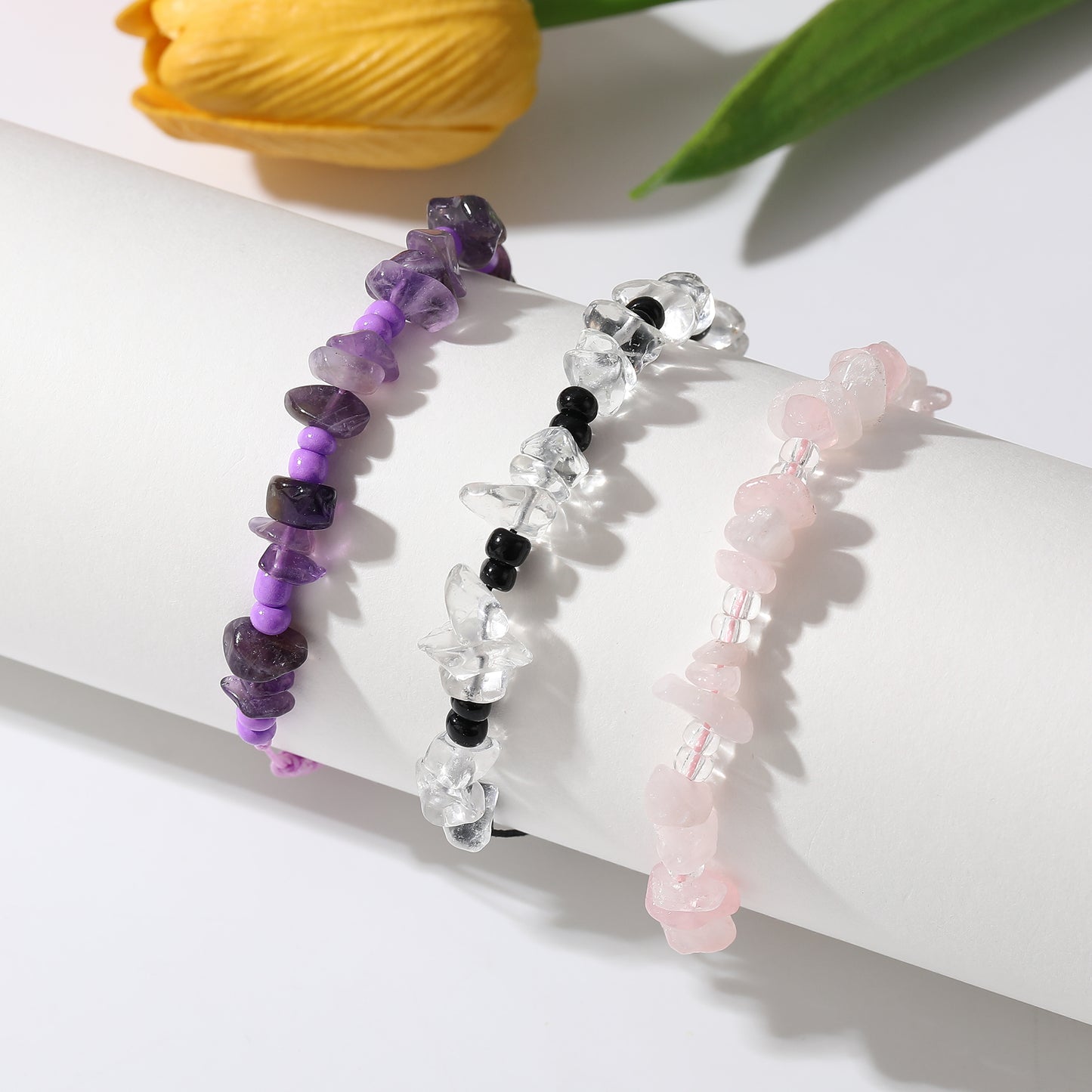 Assorted Gemstone Chip Woven Bracelets - Natural Crystal Bracelets for Energy, Balance & Style