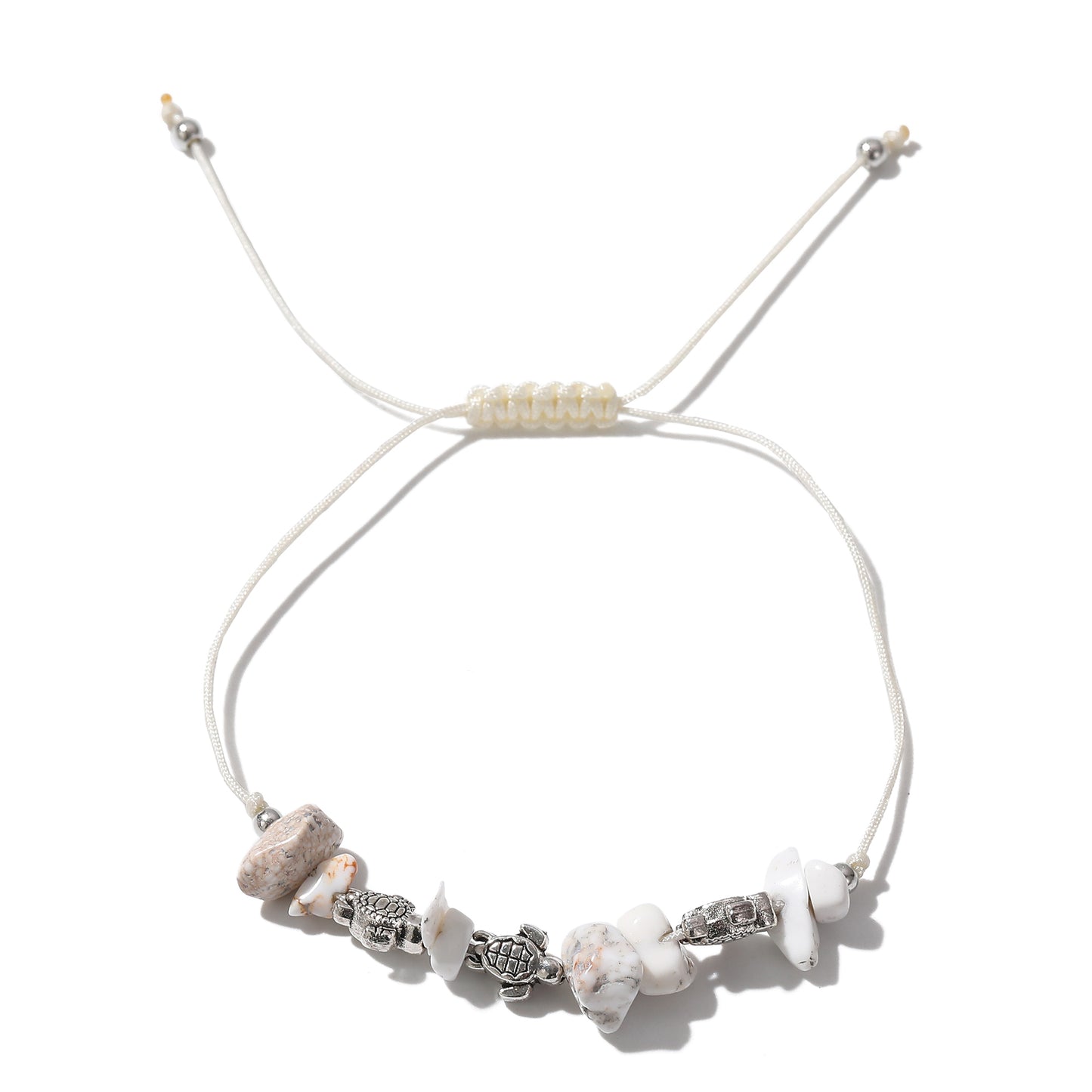 Adjustable Stone Bead Bracelets with 3 Silver Turtle Charms - Elegant & Nature-Inspired Jewelry for Women - Perfect for Everyday Wear or Thoughtful Gifts