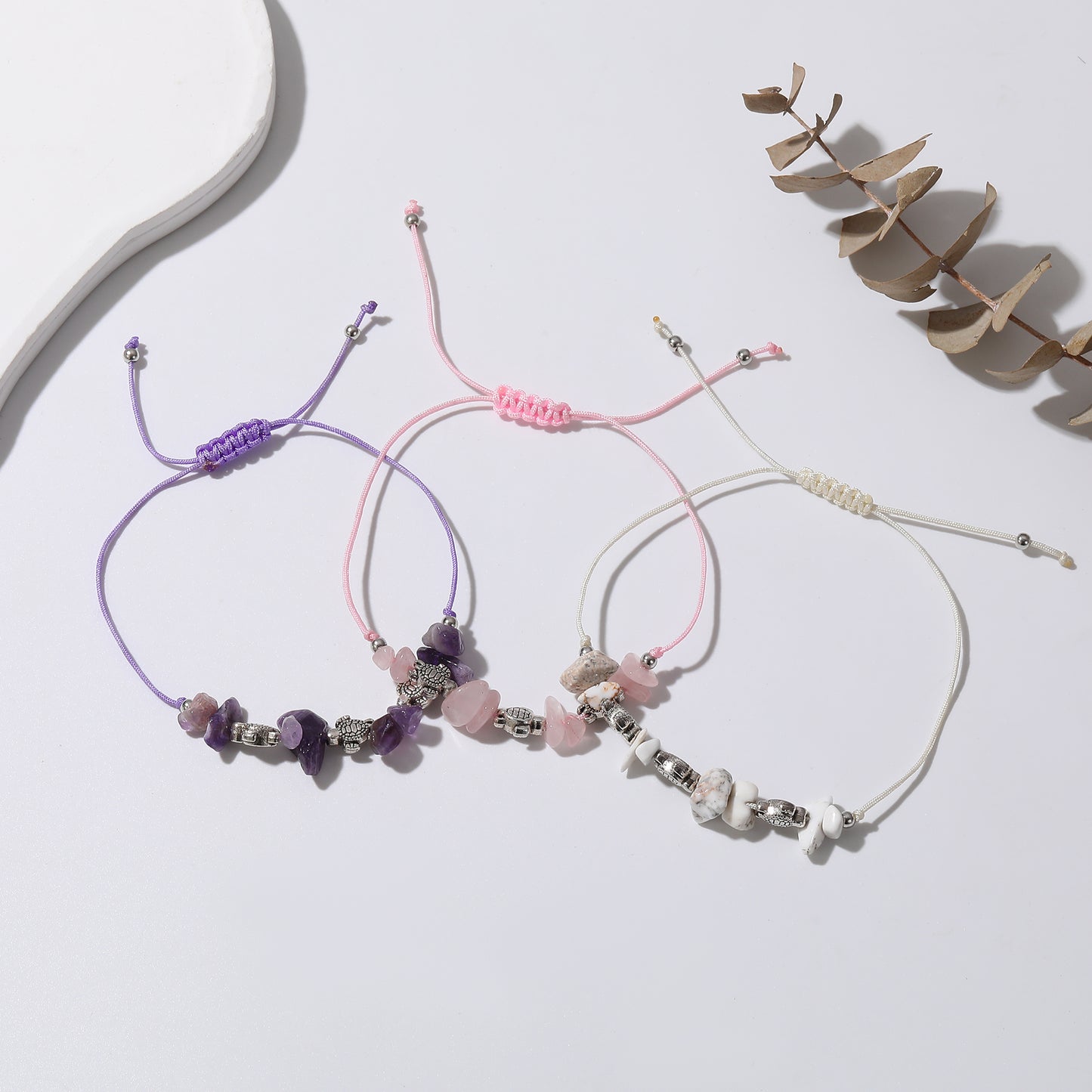 Adjustable Stone Bead Bracelets with 3 Silver Turtle Charms - Elegant & Nature-Inspired Jewelry for Women - Perfect for Everyday Wear or Thoughtful Gifts