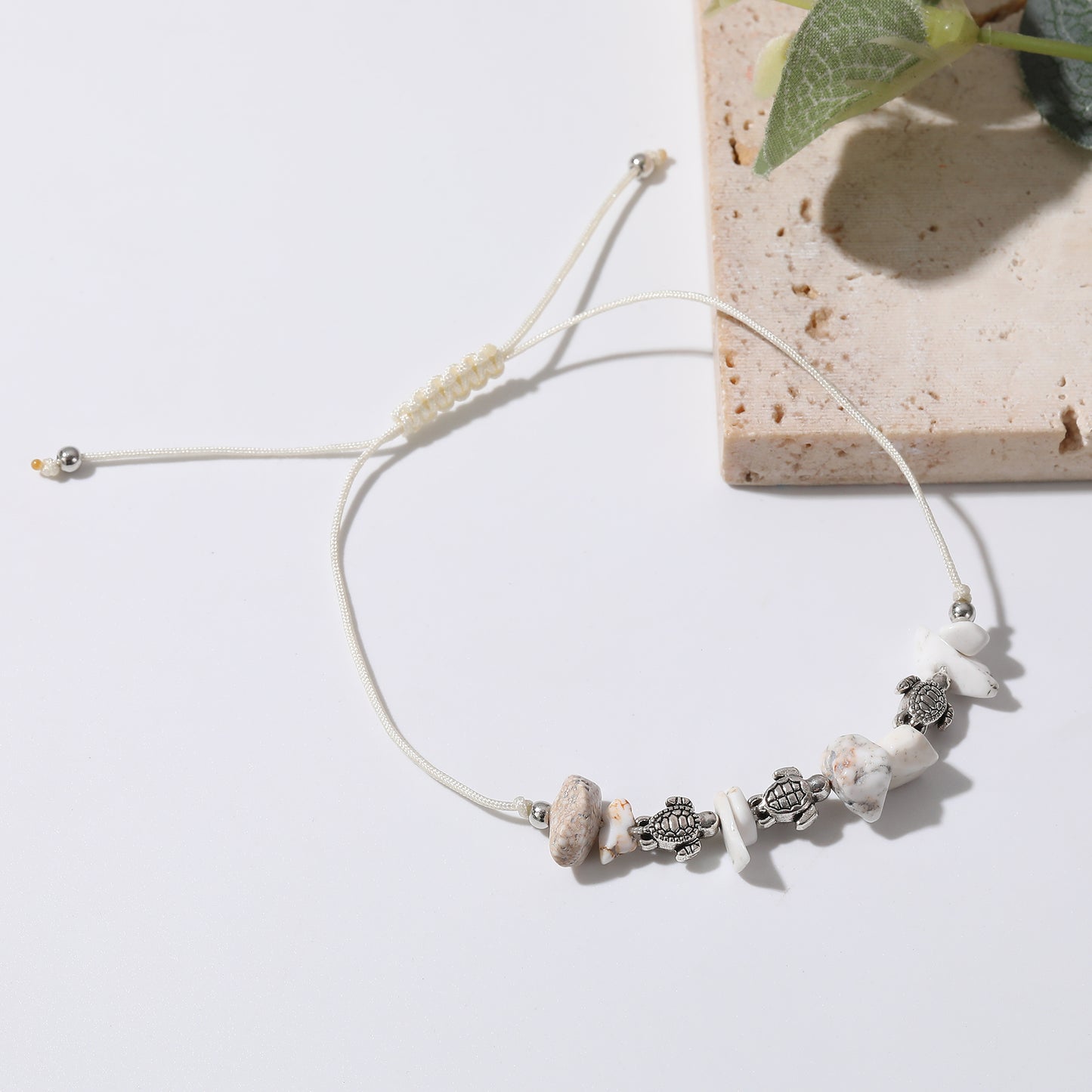 Adjustable Stone Bead Bracelets with 3 Silver Turtle Charms - Elegant & Nature-Inspired Jewelry for Women - Perfect for Everyday Wear or Thoughtful Gifts
