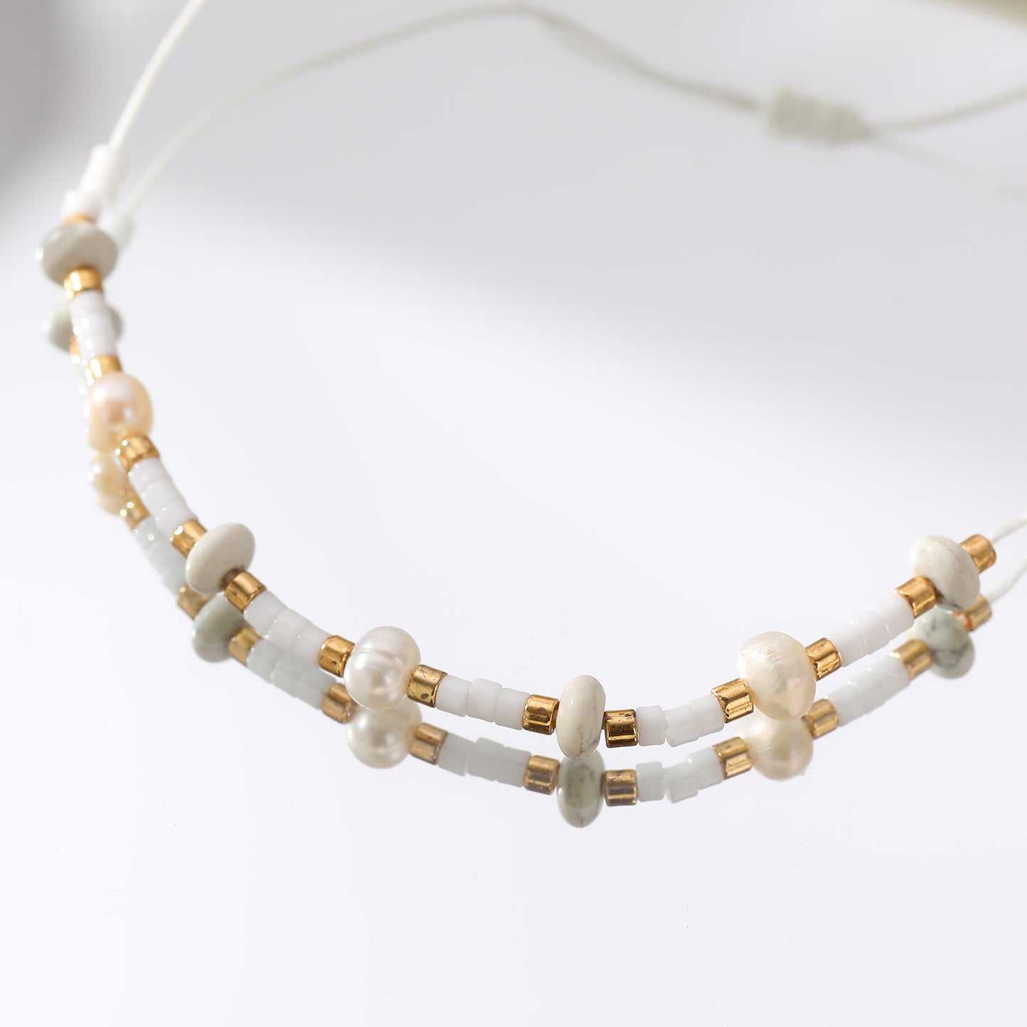 Elegant Adjustable Genuine Stone Beads & Freshwater Pearls Bracelet - Handmade Jewelry for Women, Perfect for Everyday and Special Occasions
