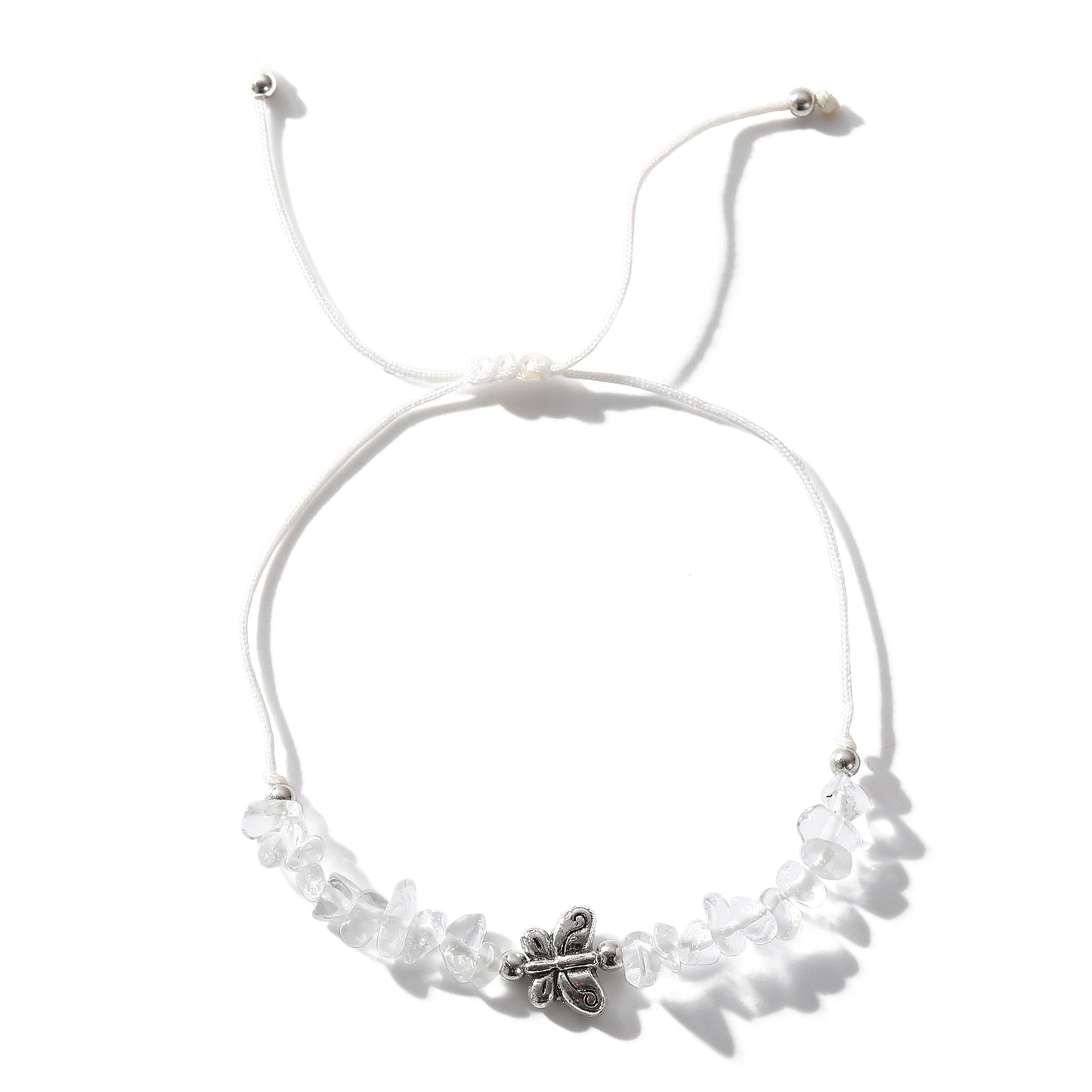 Adjustable Genuine Stone Bead Bracelets with Silver Butterfly Charms - Vibrant, Elegant Jewelry for Women