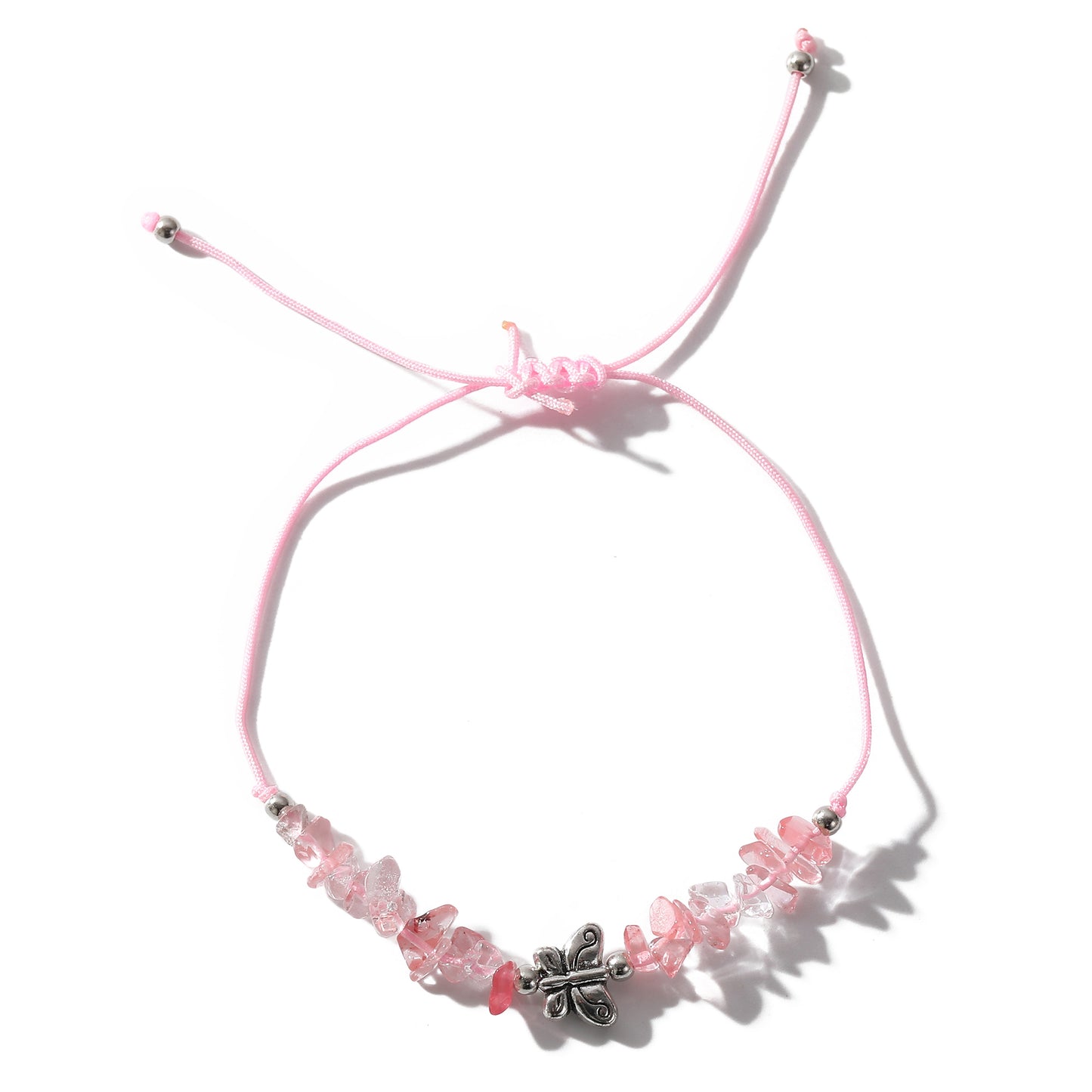 Adjustable Genuine Stone Bead Bracelets with Silver Butterfly Charms - Vibrant, Elegant Jewelry for Women